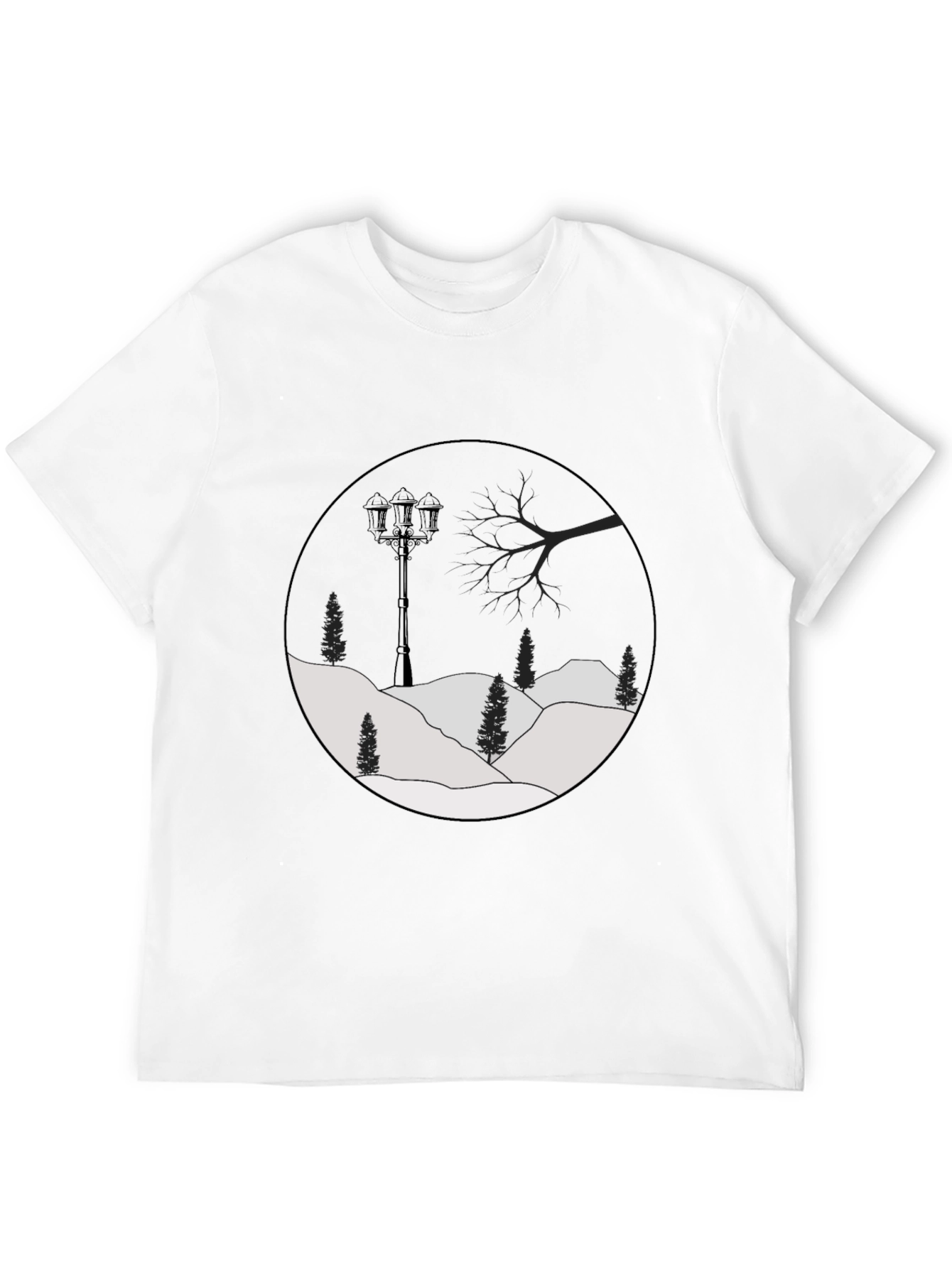 Mens Black Graphic Tee - Winter Landscape Design