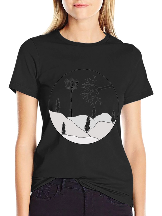 Mens Black Graphic Tee - Winter Landscape Design