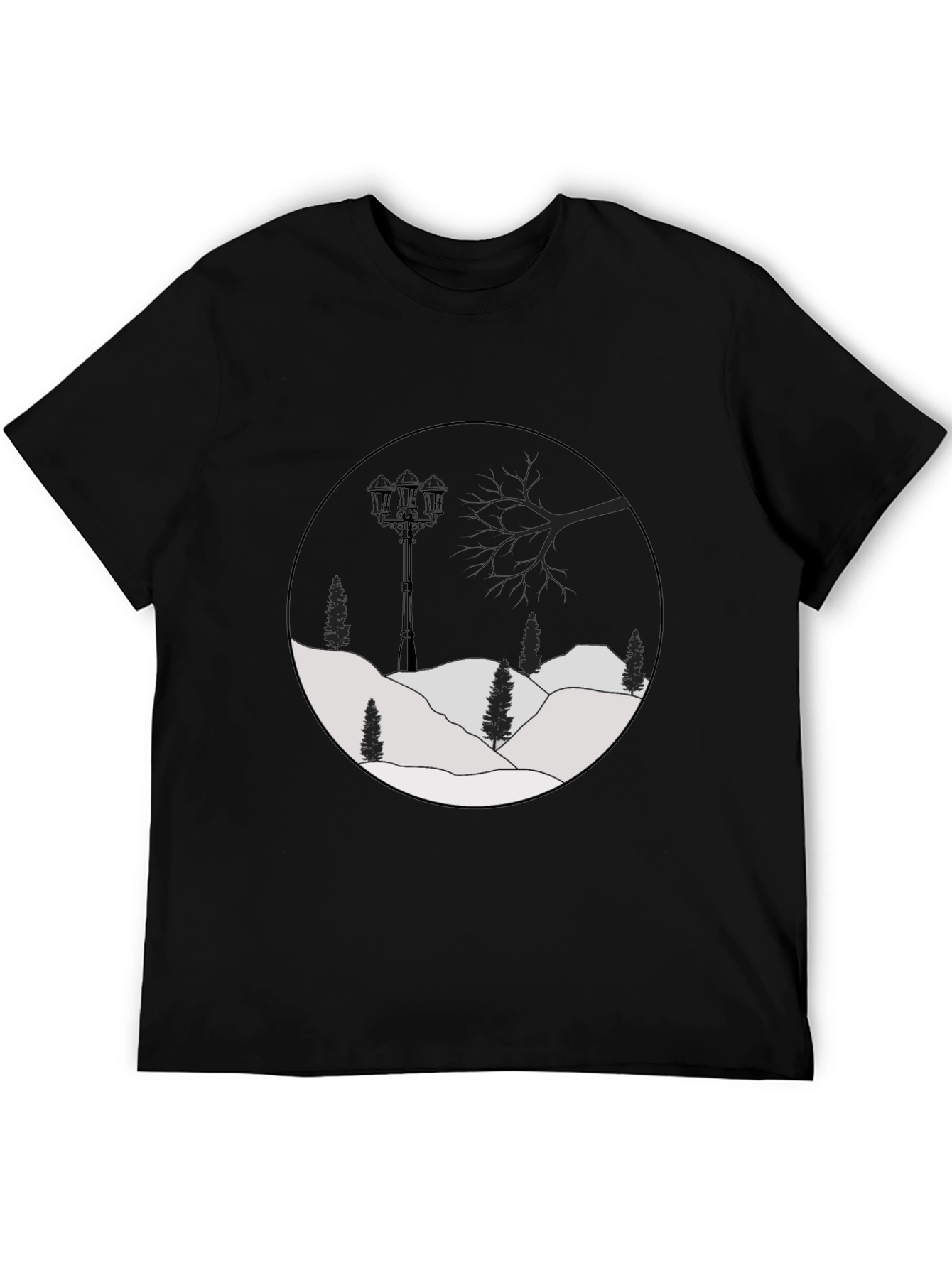 Mens Black Graphic Tee - Winter Landscape Design