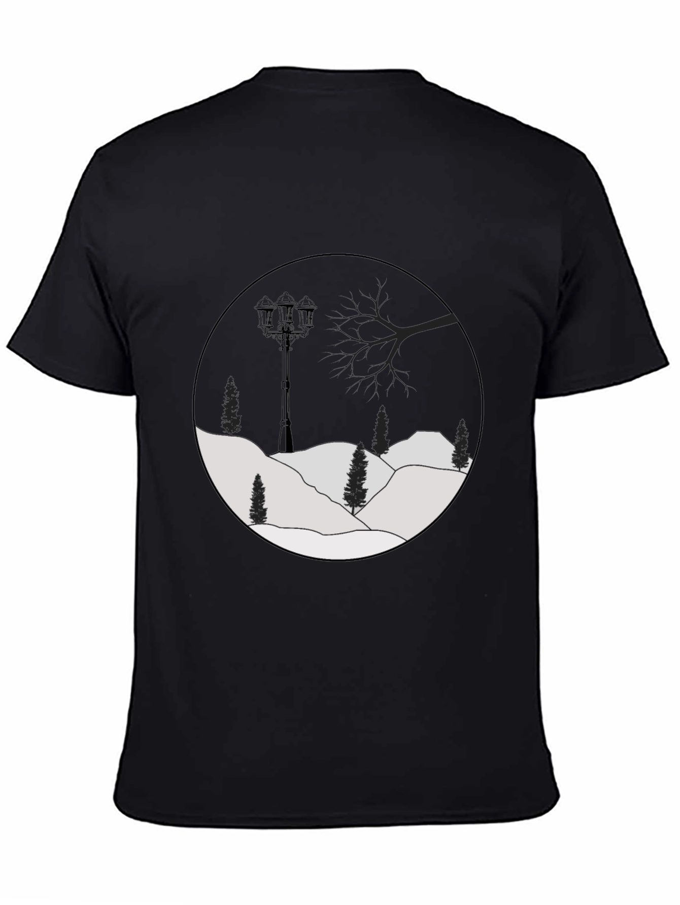 Mens Black Graphic Tee - Winter Landscape Design