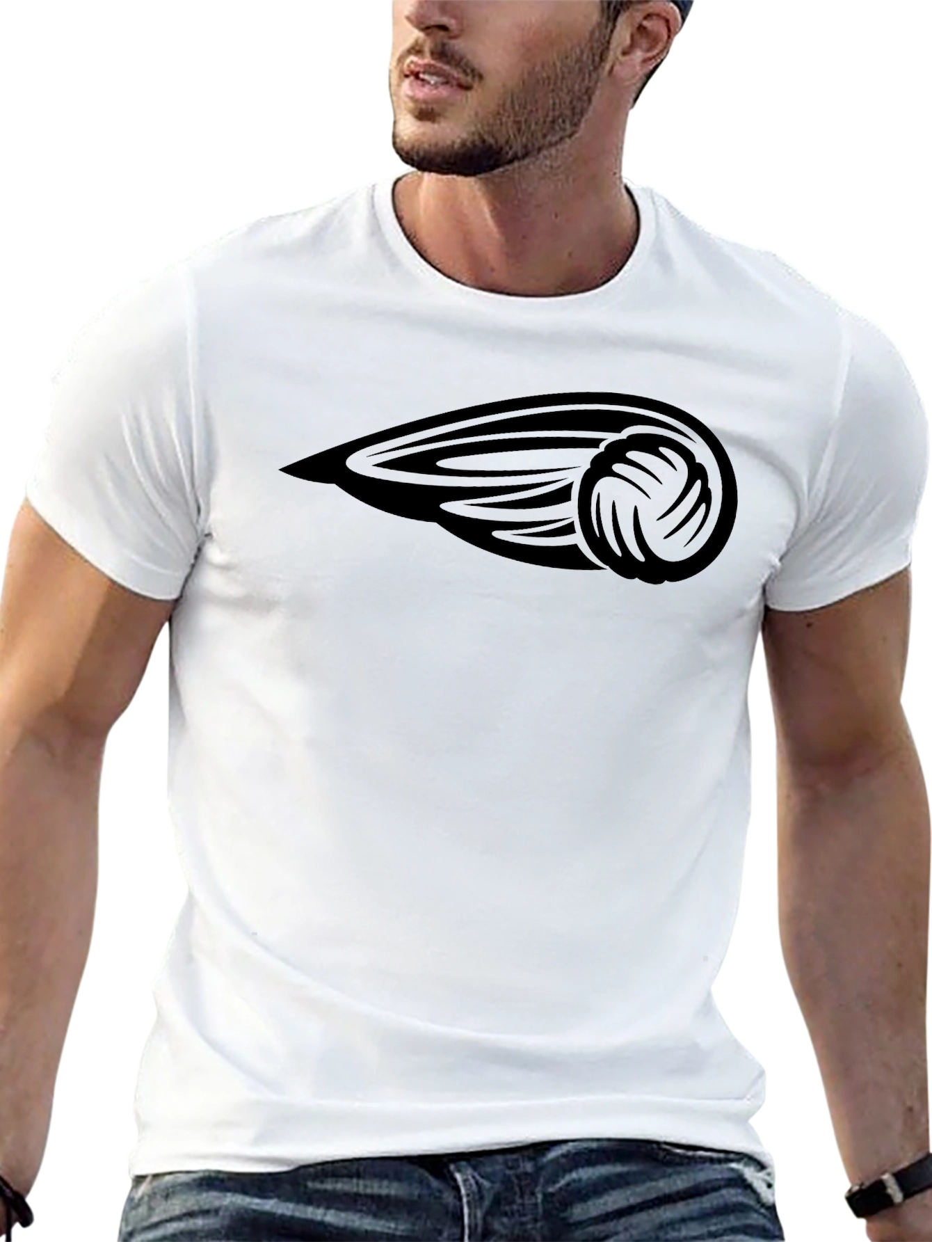 Mens Black T-Shirt with Volleyball Graphic