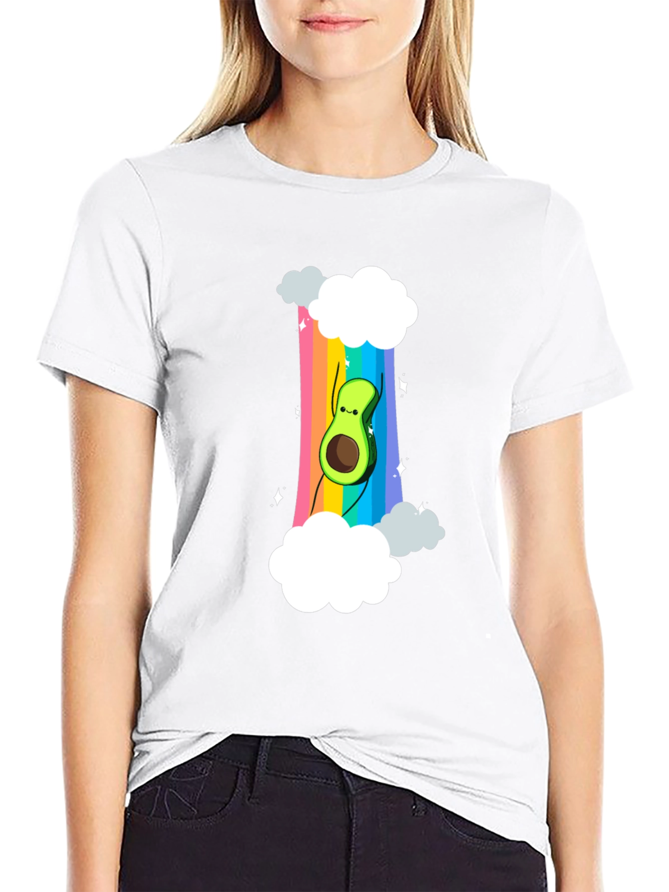 Rainbow Avocado Graphic Tee - Unisex Black T-Shirt