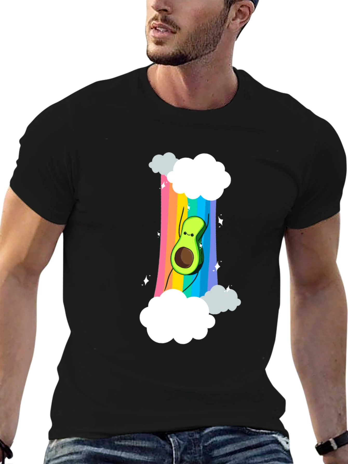 Rainbow Avocado Graphic Tee - Unisex Black T-Shirt