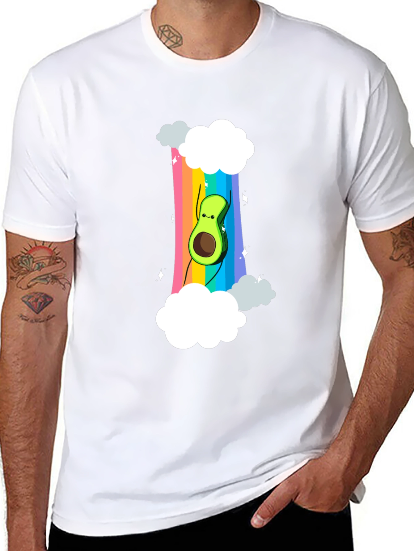 Rainbow Avocado Graphic Tee - Unisex Black T-Shirt