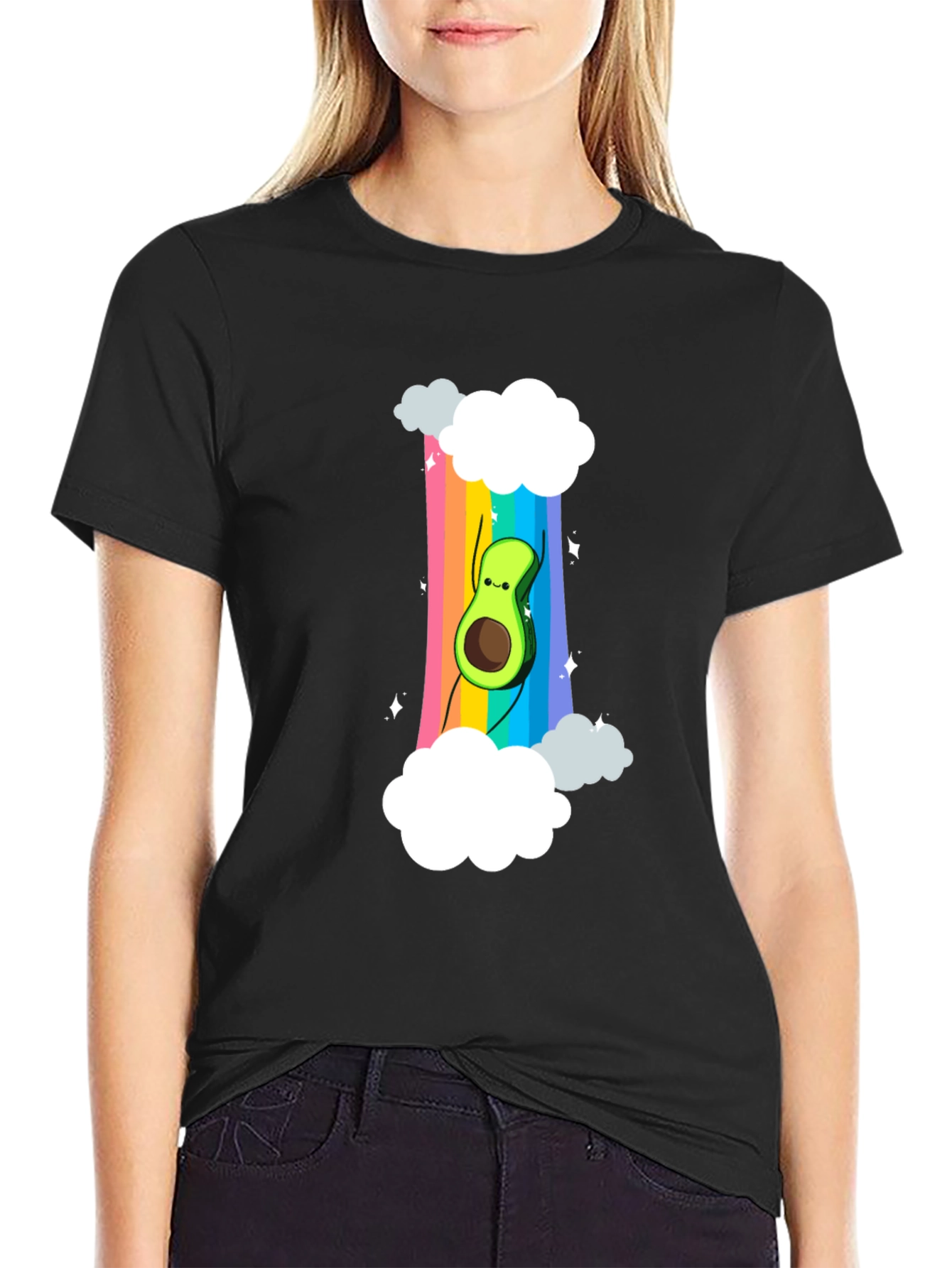 Rainbow Avocado Graphic Tee - Unisex Black T-Shirt