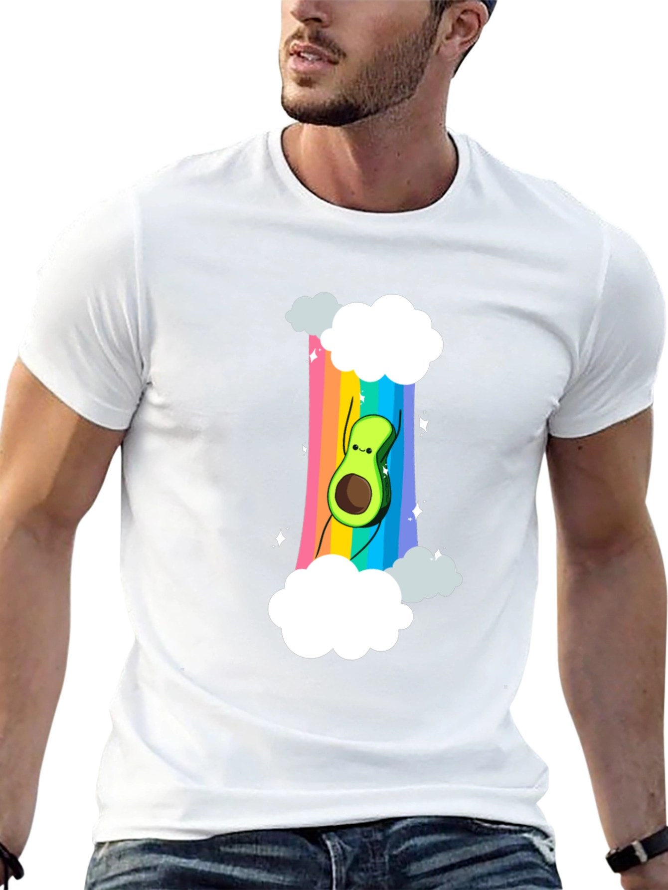 Rainbow Avocado Graphic Tee - Unisex Black T-Shirt
