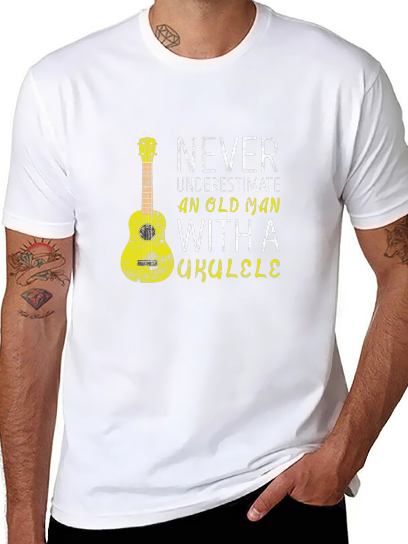 Never Underestimate Old Man Ukulele T-Shirt