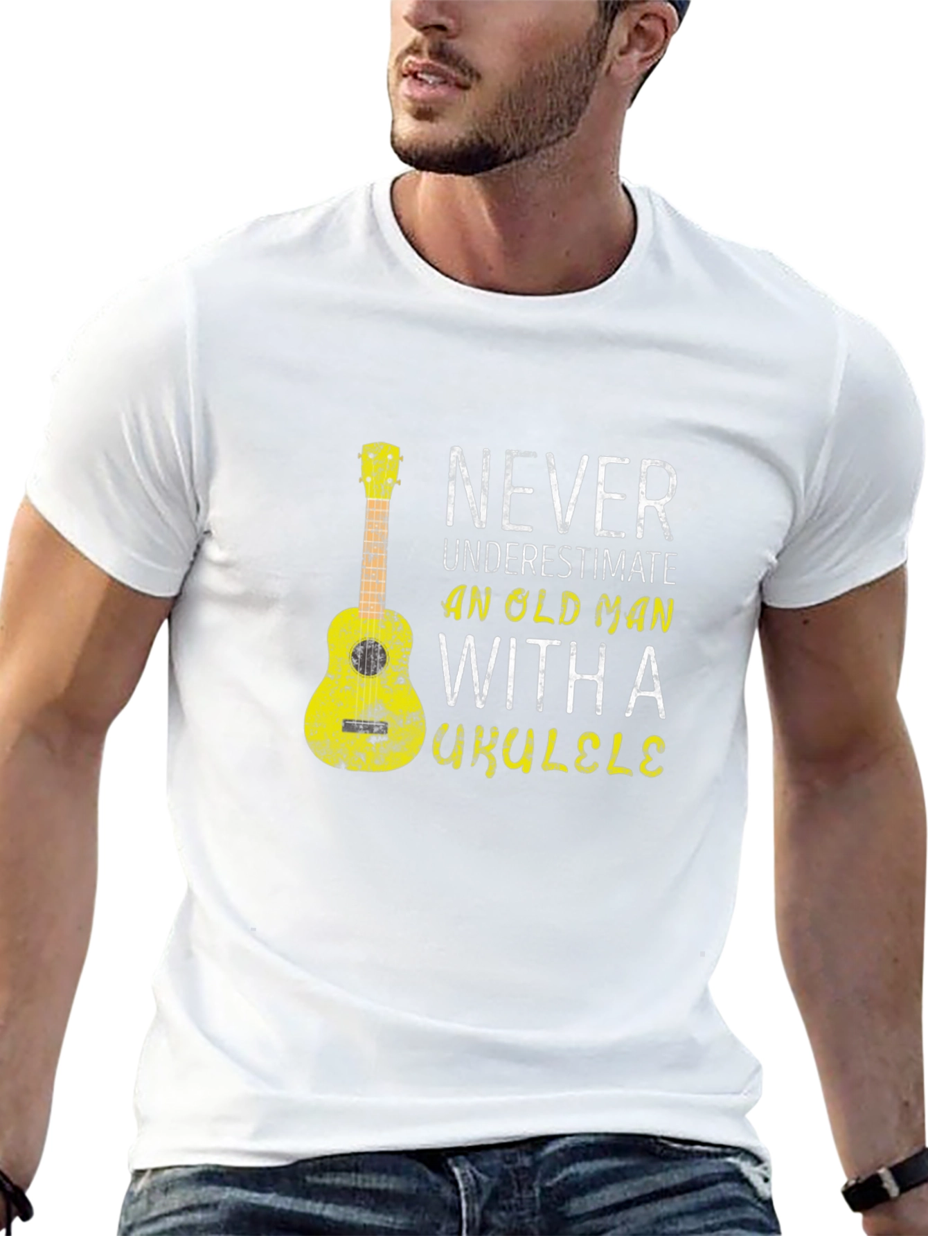 Never Underestimate Old Man Ukulele T-Shirt