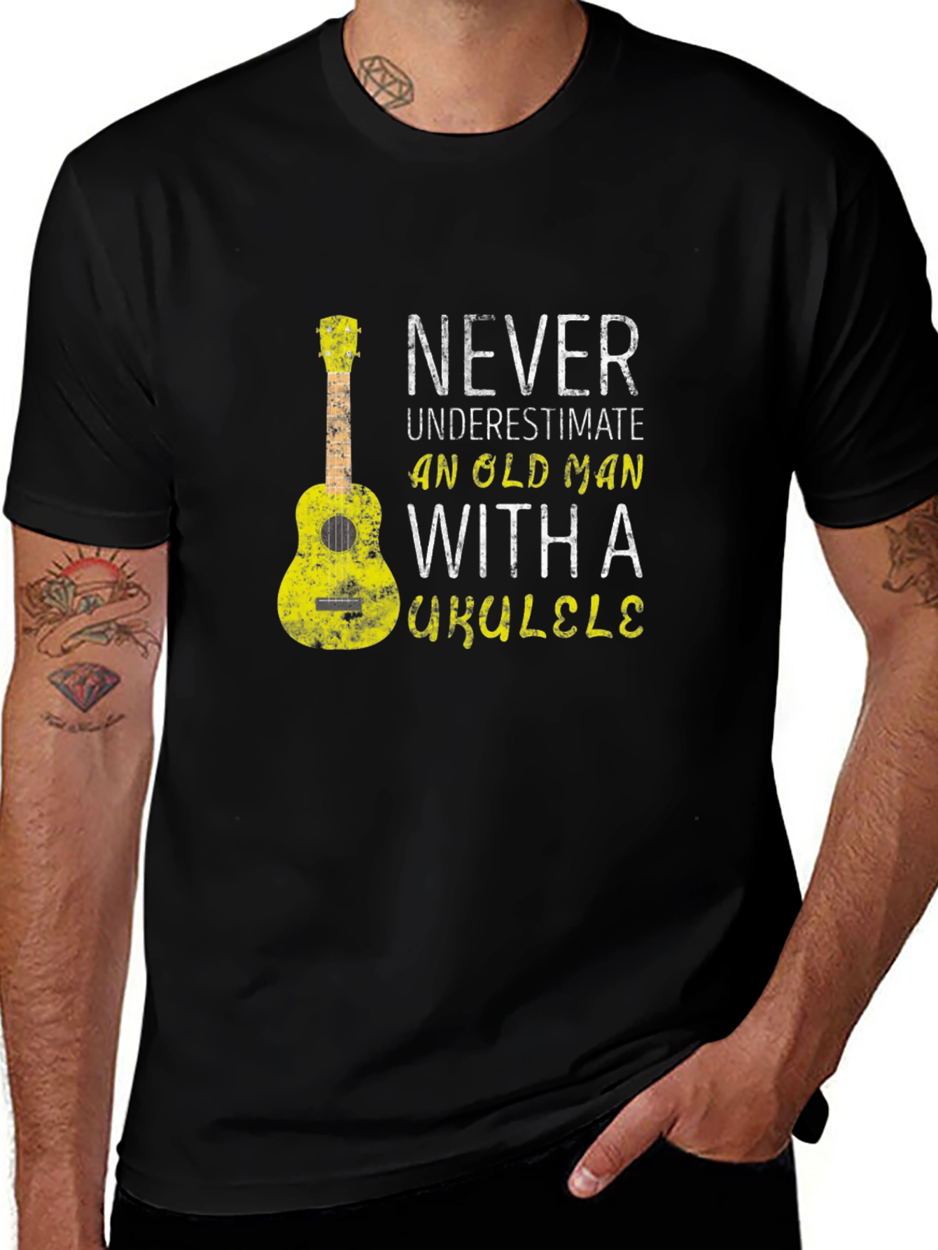 Never Underestimate Old Man Ukulele T-Shirt