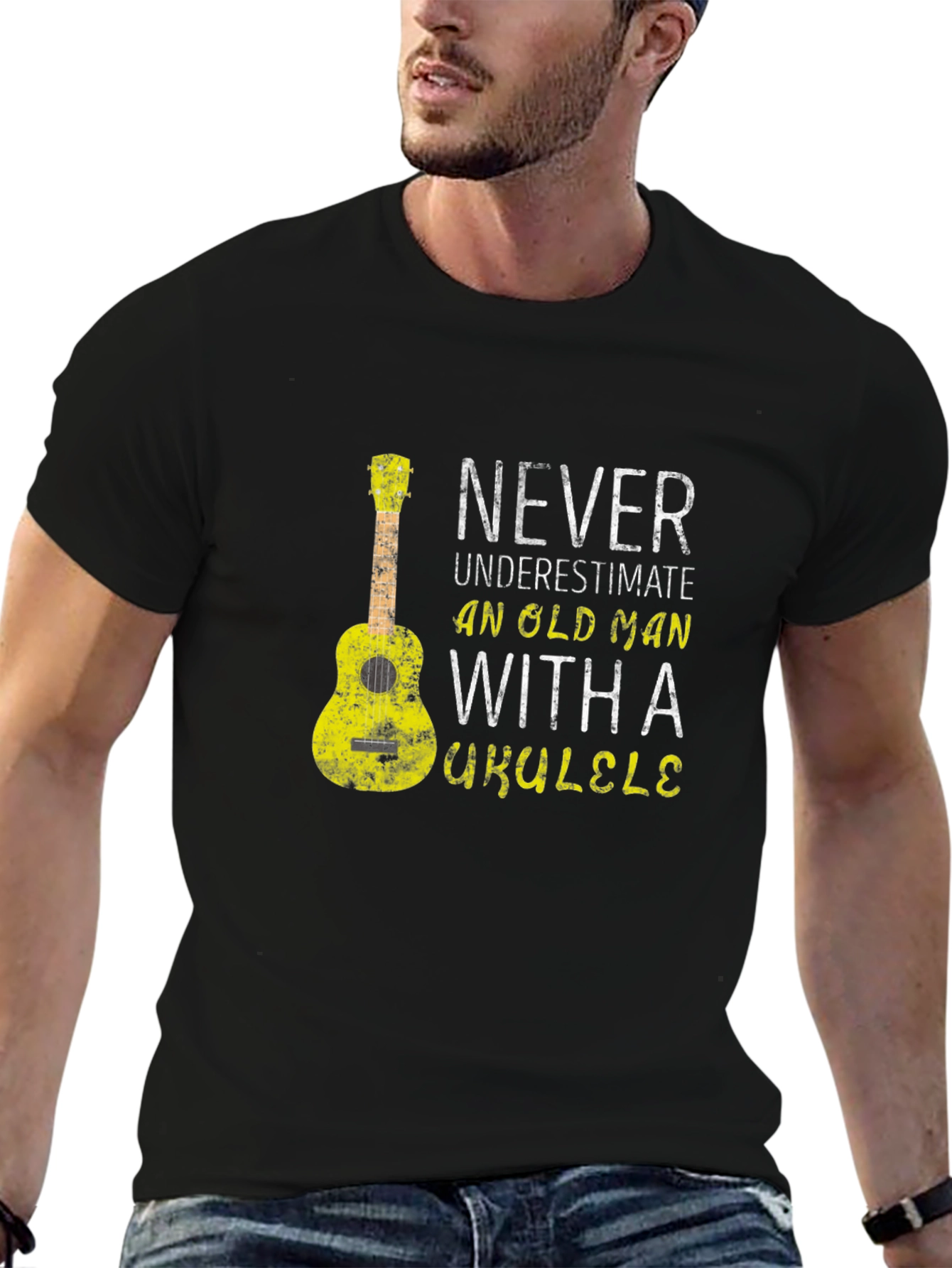Never Underestimate Old Man Ukulele T-Shirt