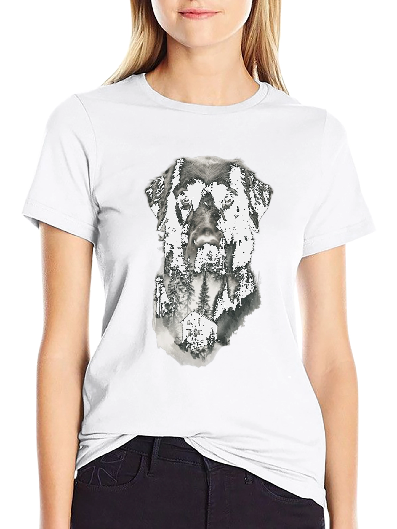 Dog & Forest Graphic Print Tee