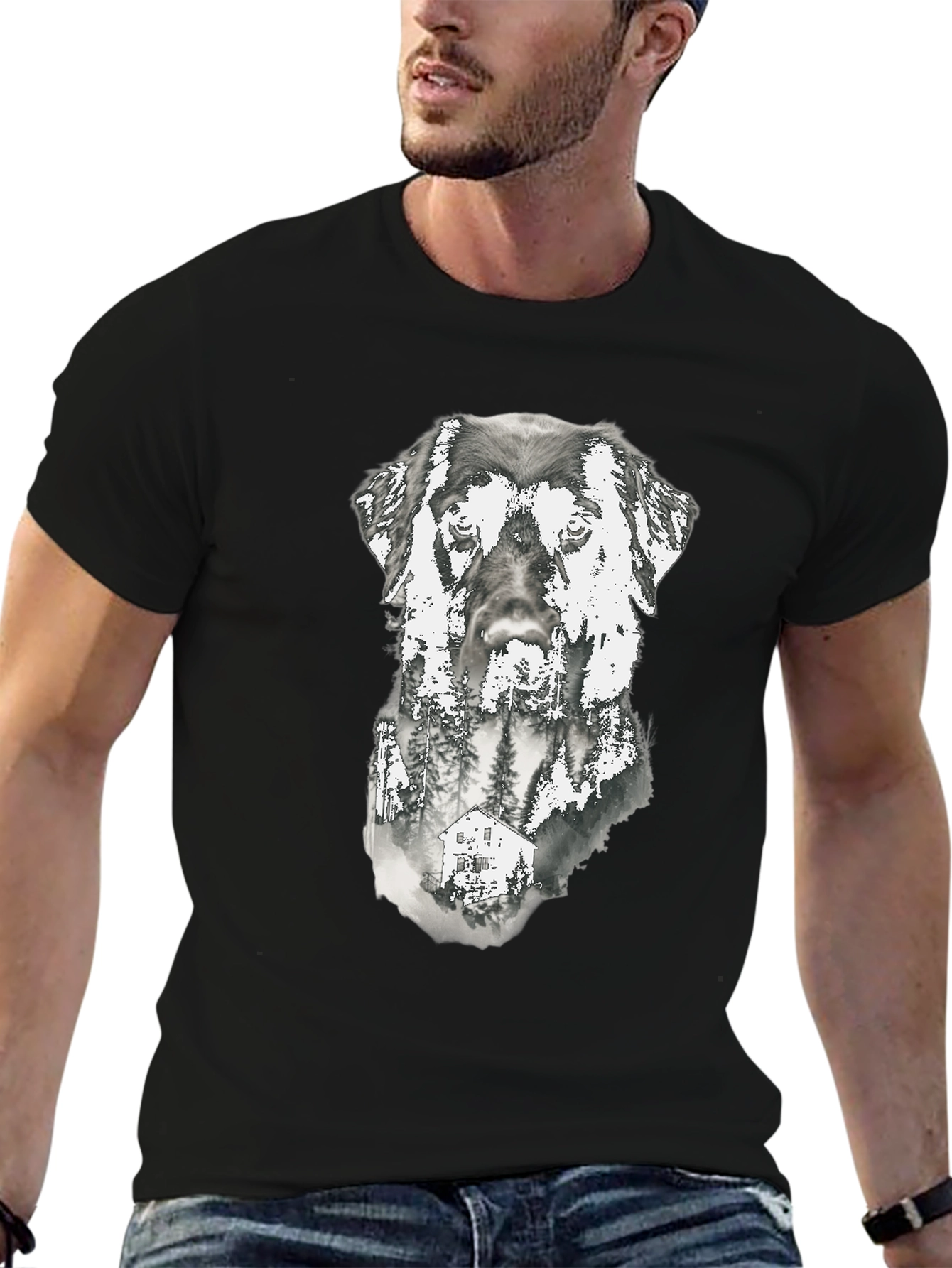 Dog & Forest Graphic Print Tee