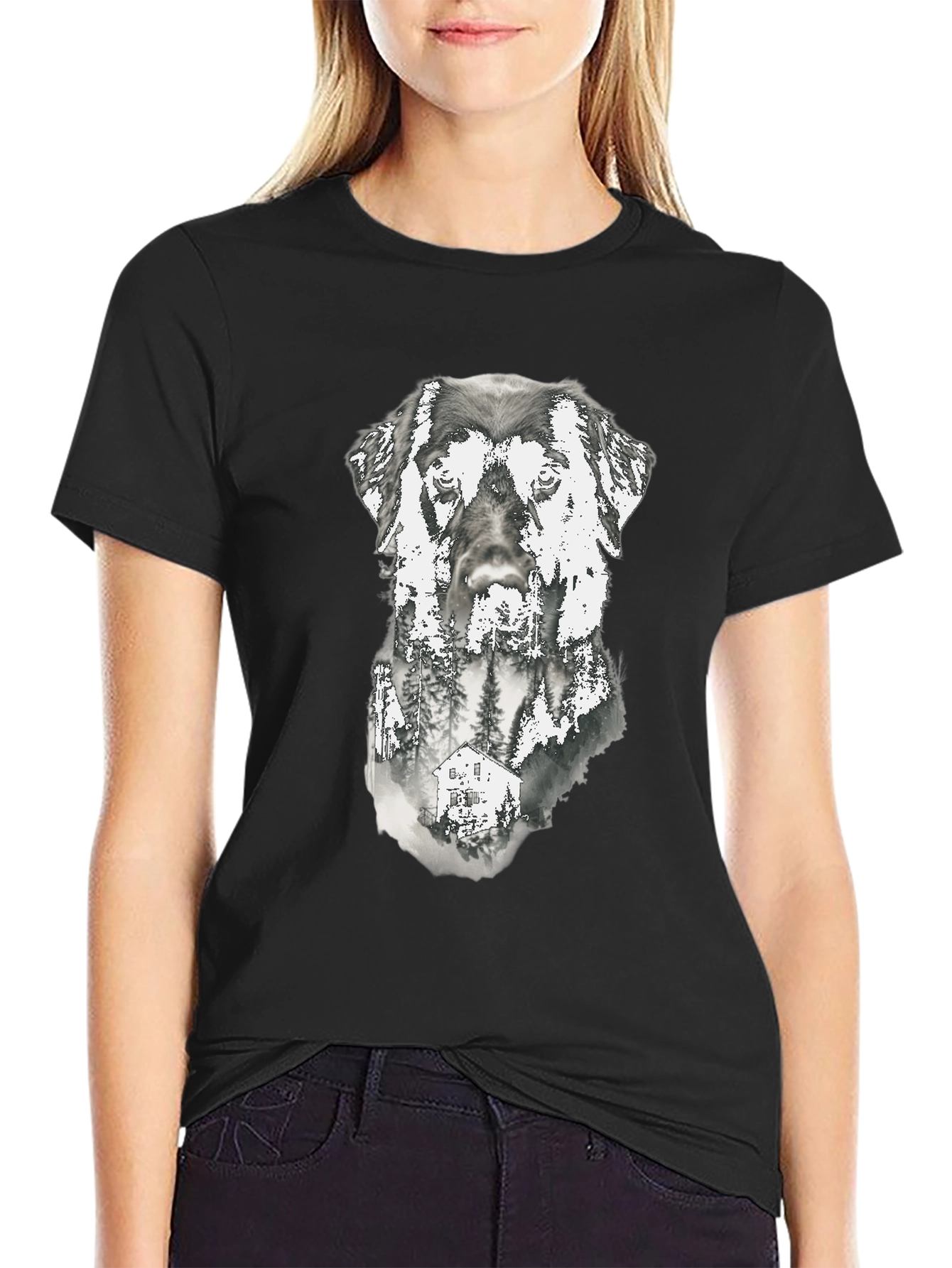 Dog & Forest Graphic Print Tee