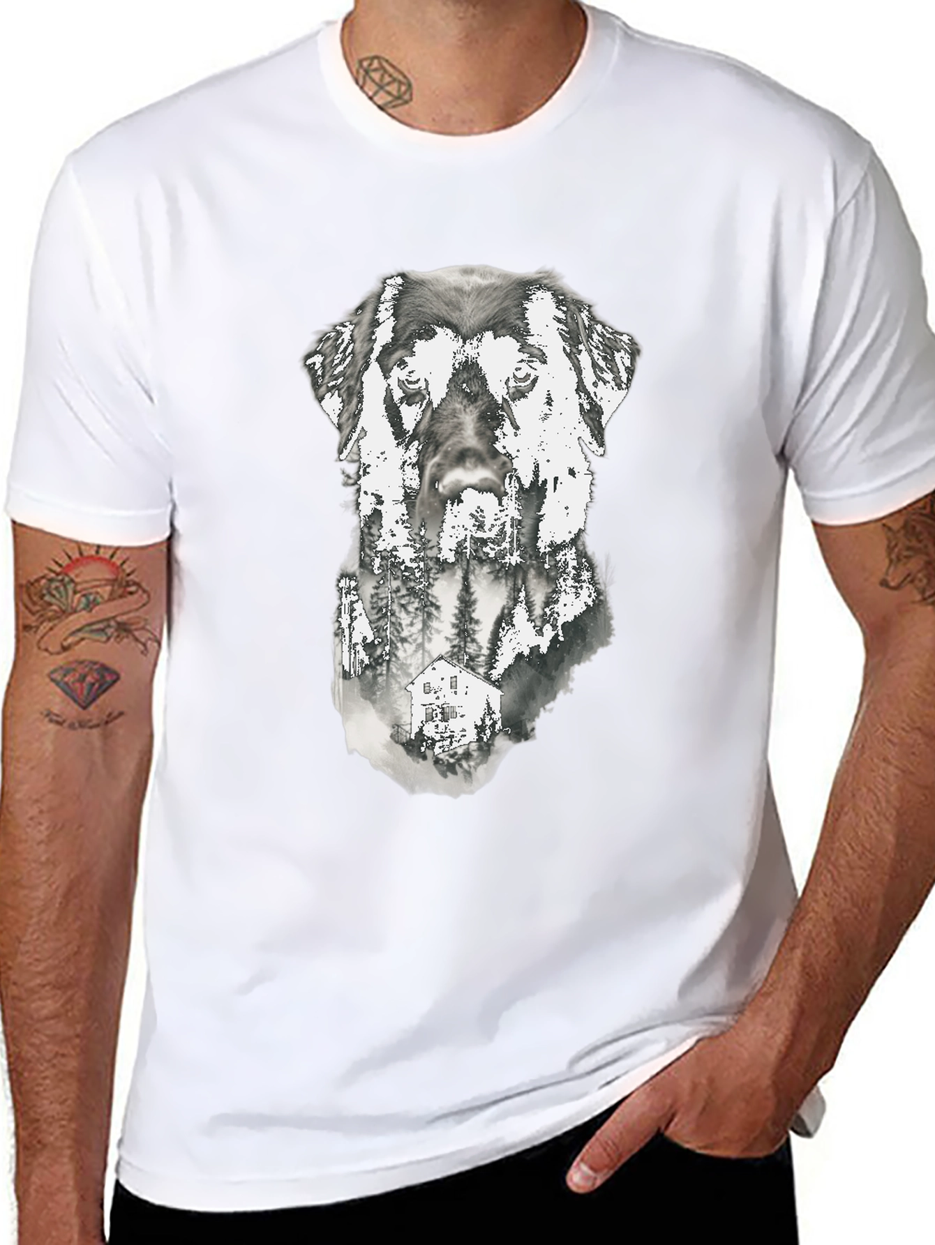 Dog & Forest Graphic Print Tee
