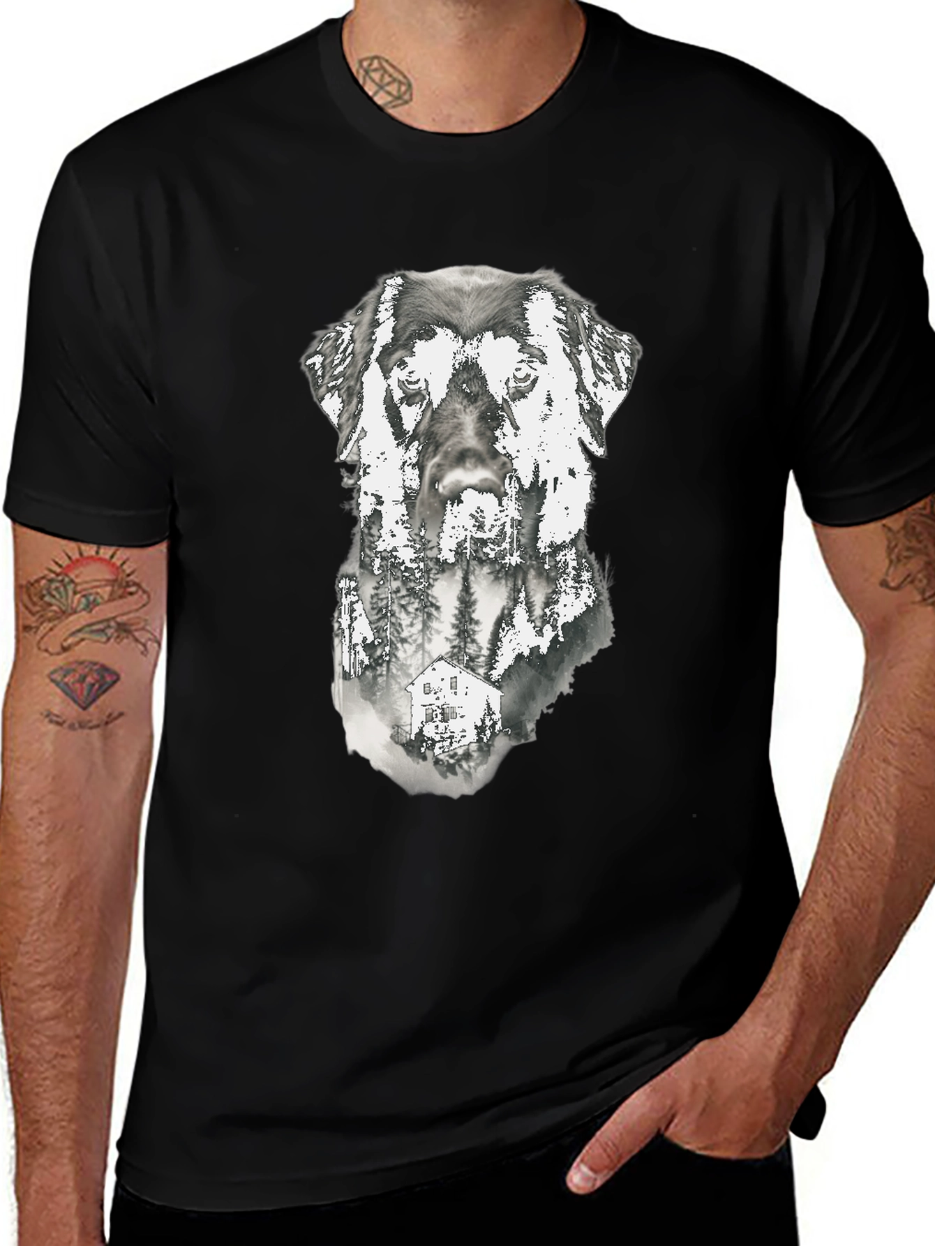 Dog & Forest Graphic Print Tee
