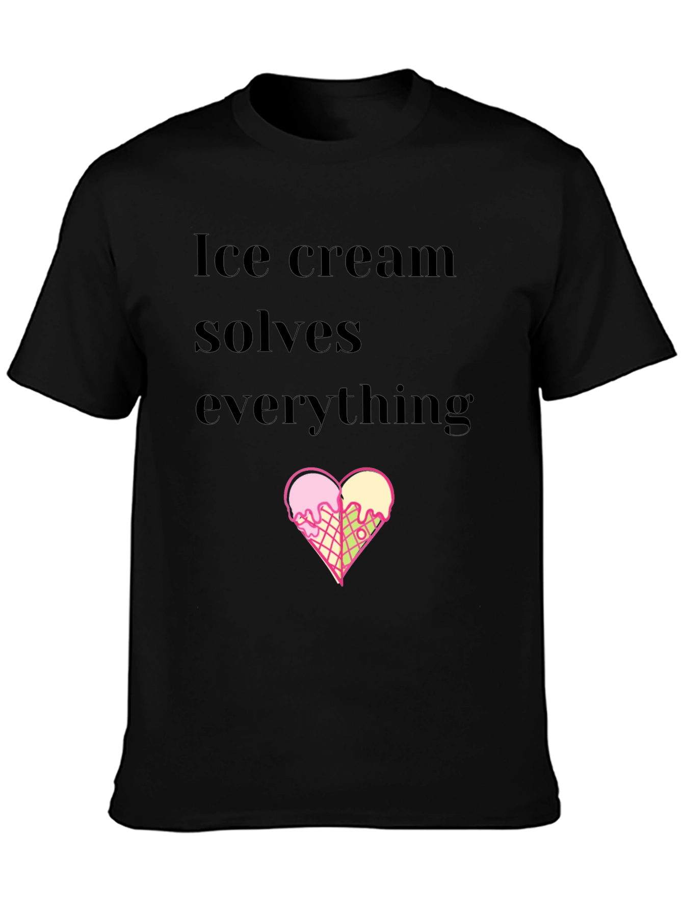 Ice Cream Solves Everything Black T-Shirt