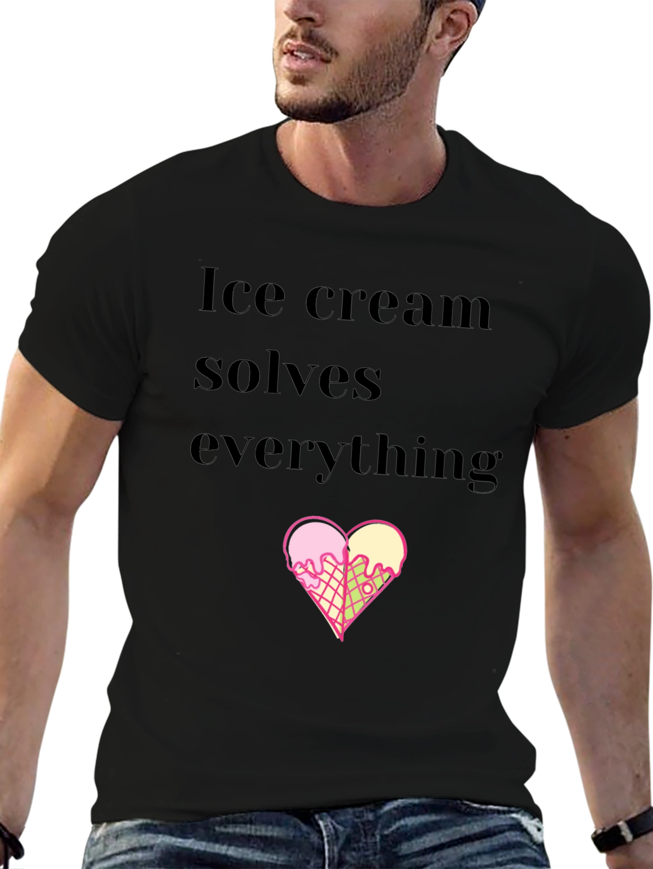 Ice Cream Solves Everything Black T-Shirt
