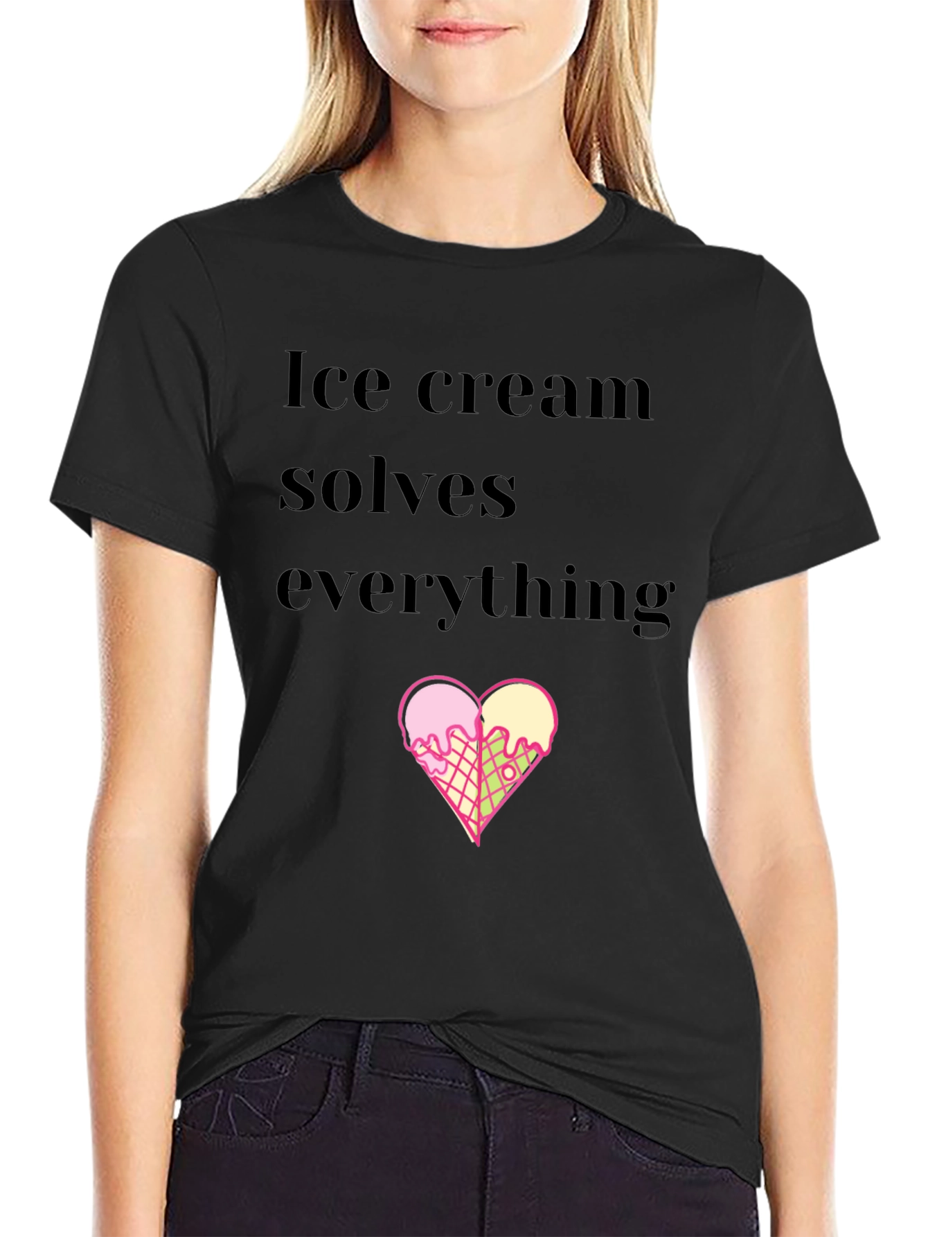 Ice Cream Solves Everything Black T-Shirt