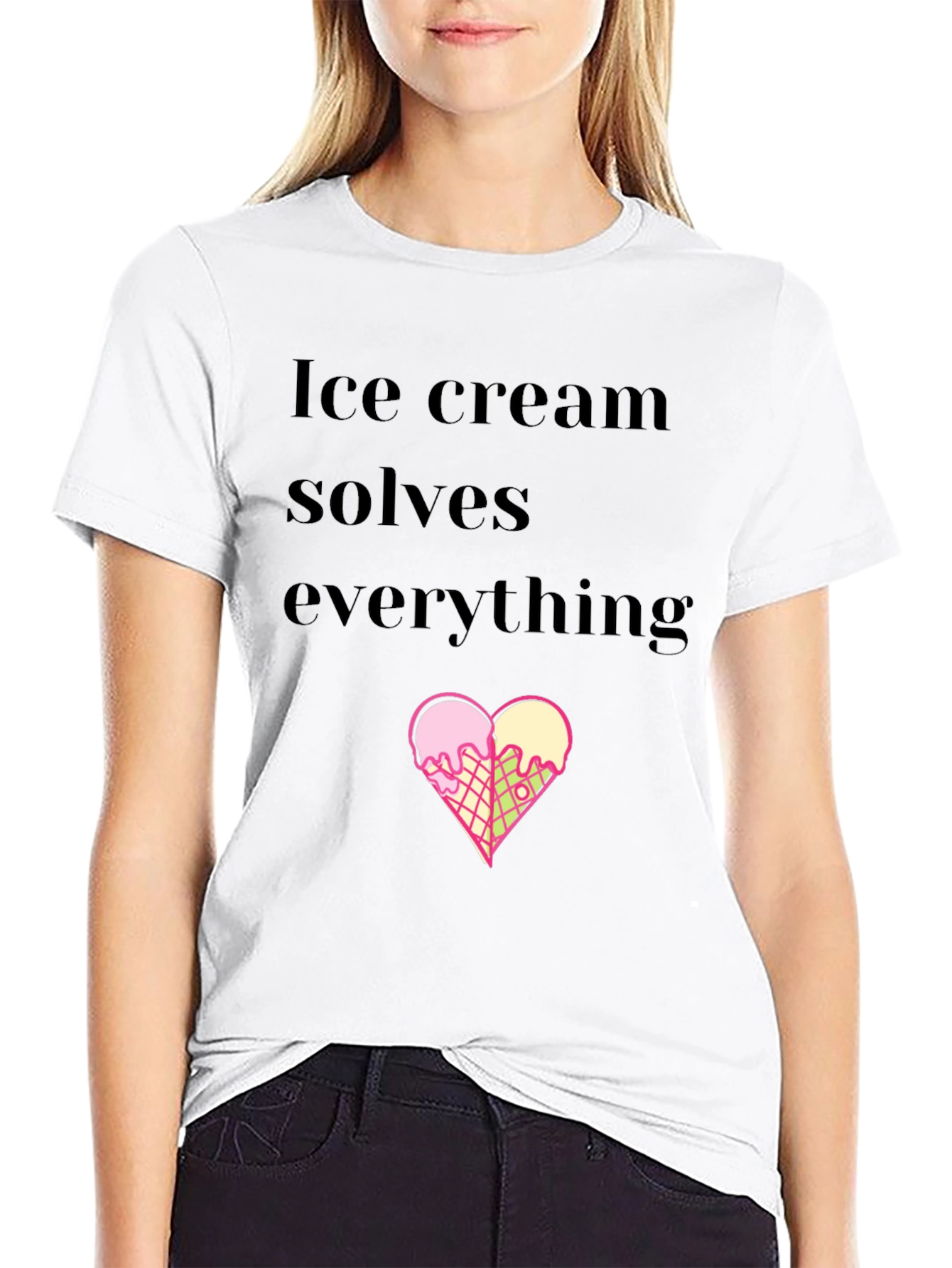 Ice Cream Solves Everything Black T-Shirt