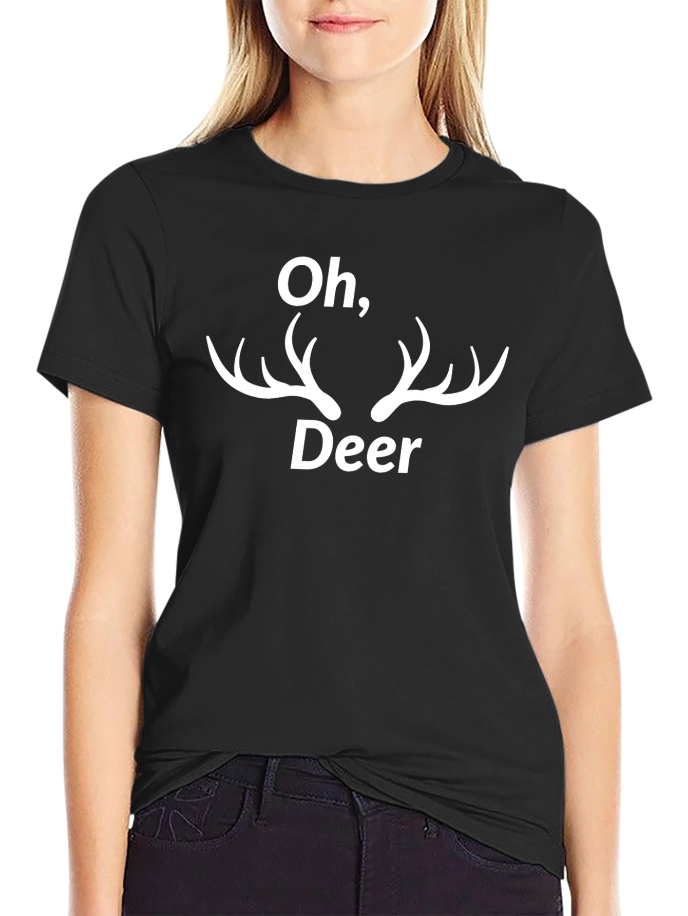 Oh Deer Funny Graphic T-Shirt - Black