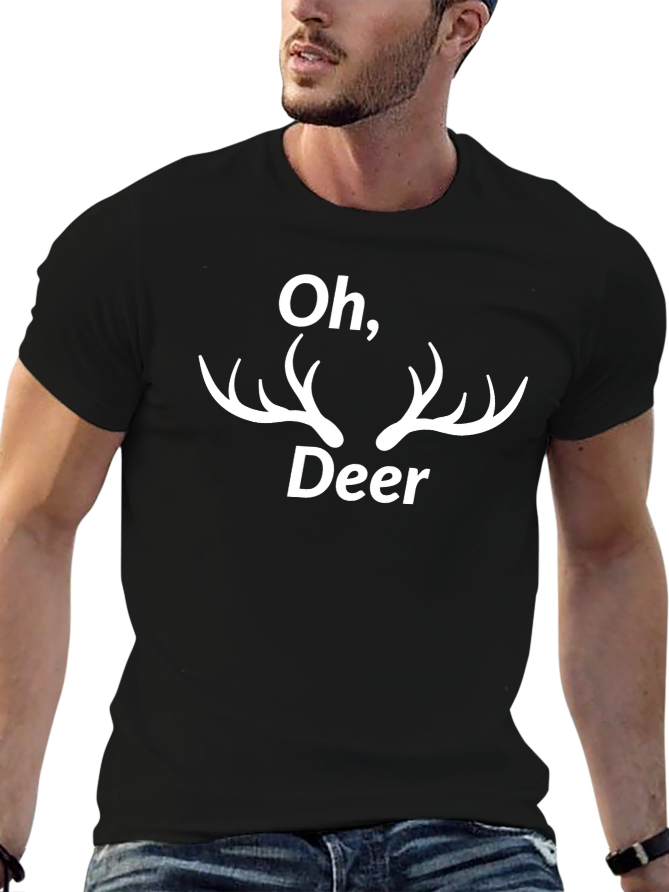Oh Deer Funny Graphic T-Shirt - Black