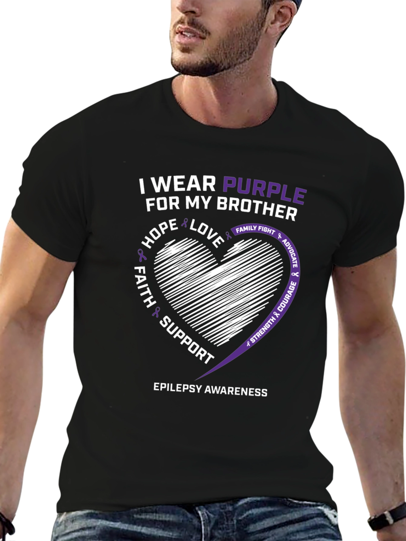 Epilepsy Awareness Purple Ribbon Heart T-Shirt