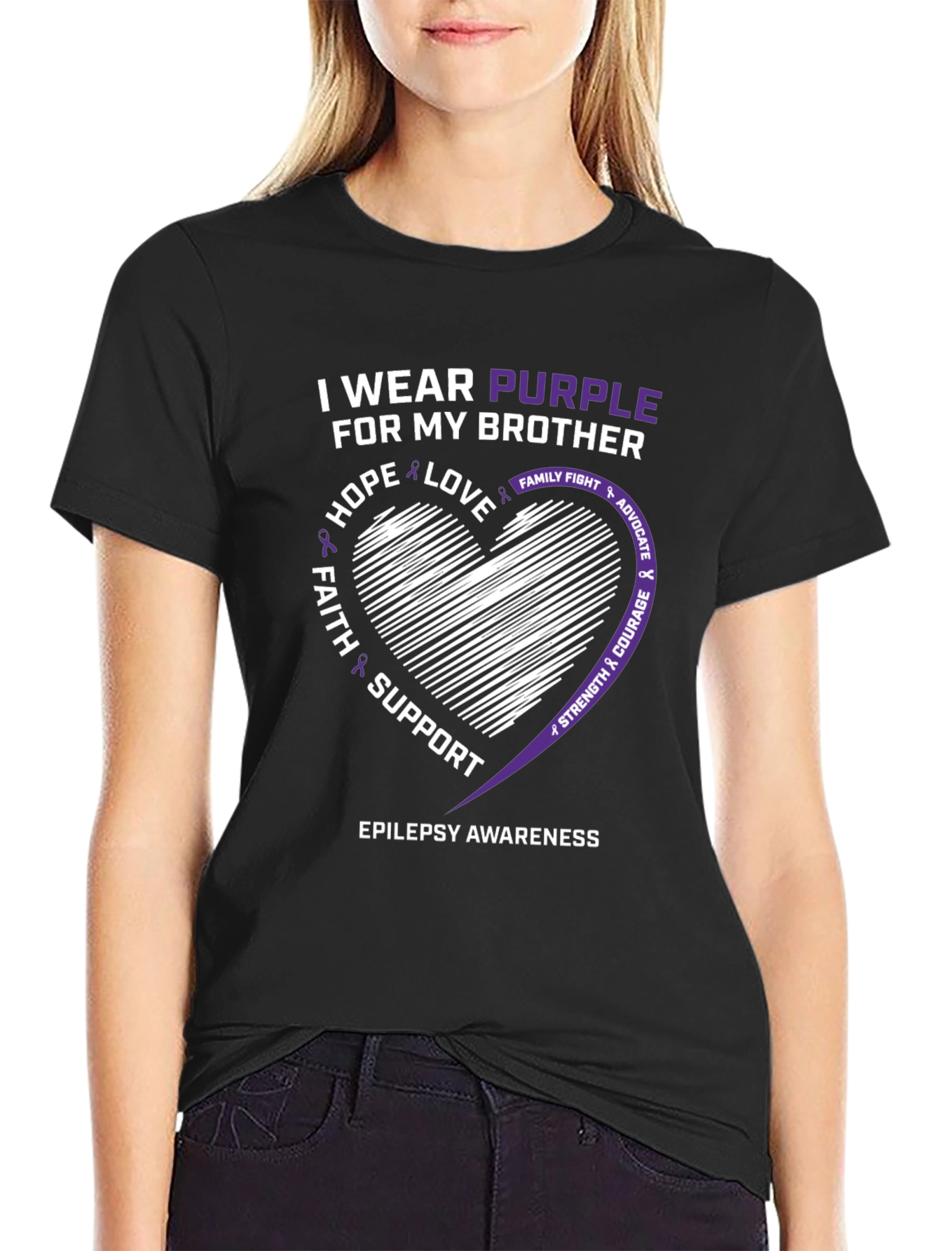 Epilepsy Awareness Purple Ribbon Heart T-Shirt
