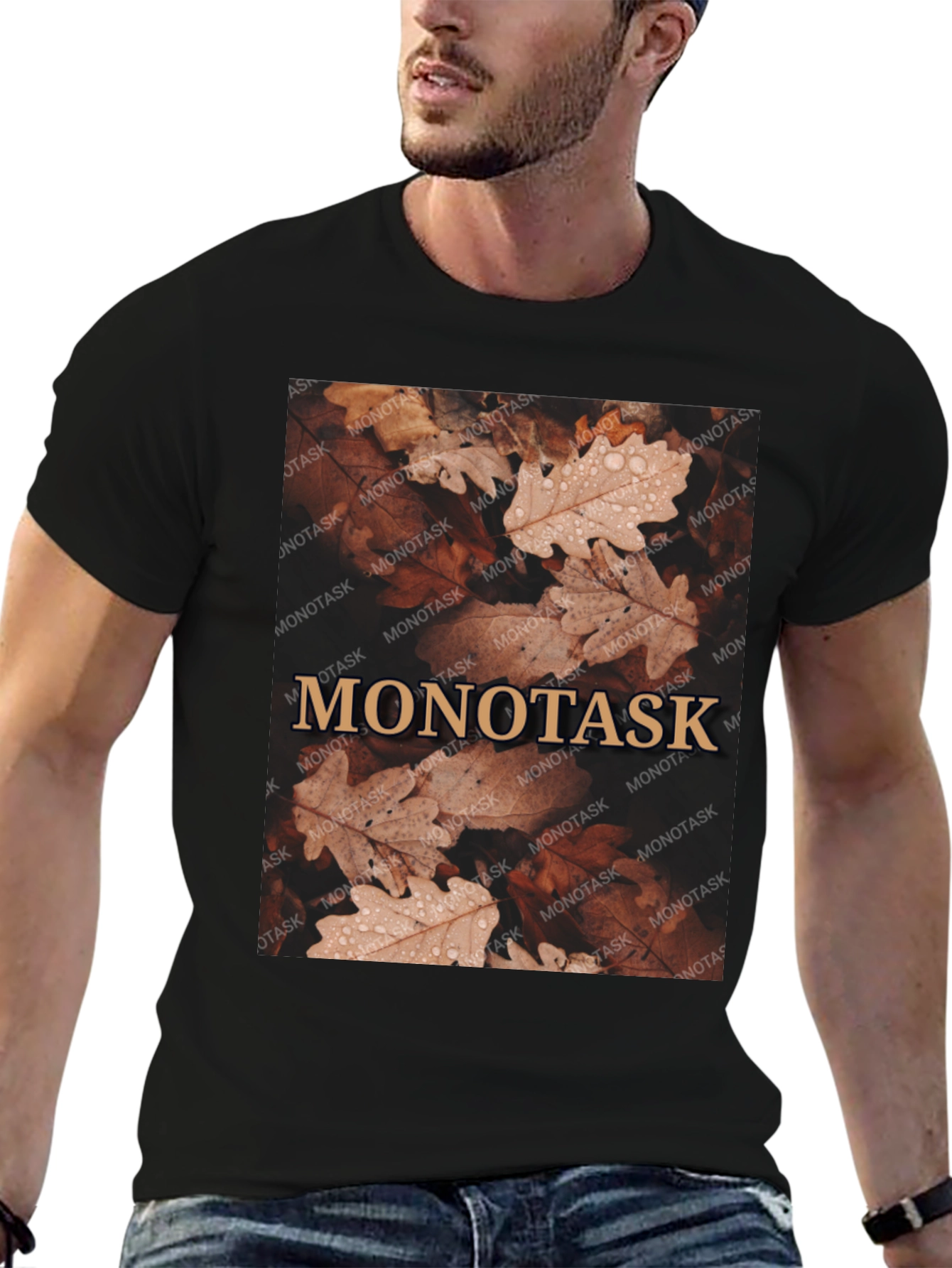 Monotask Autumn Leaves Graphic Tee - Black