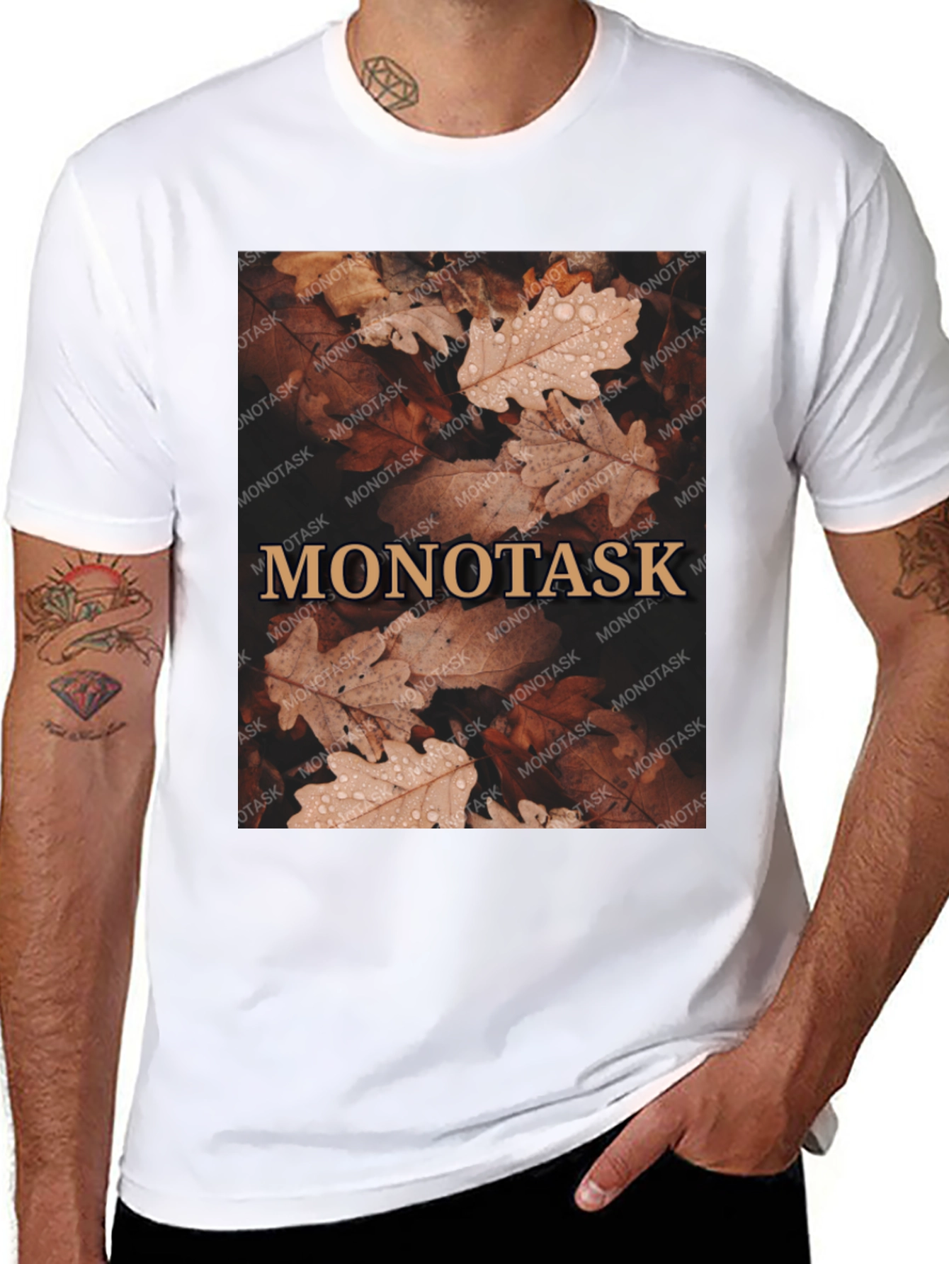 Monotask Autumn Leaves Graphic Tee - Black