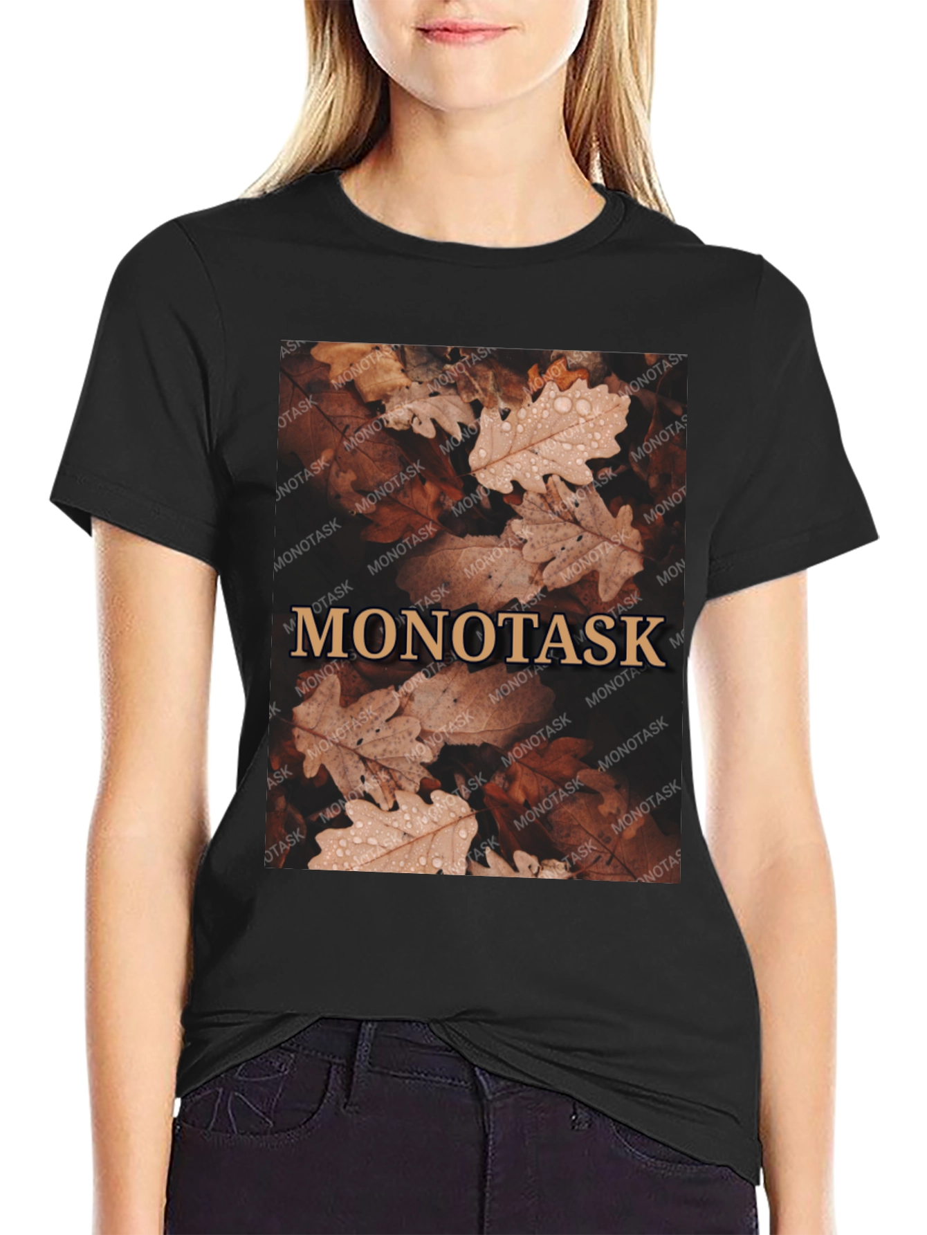 Monotask Autumn Leaves Graphic Tee - Black