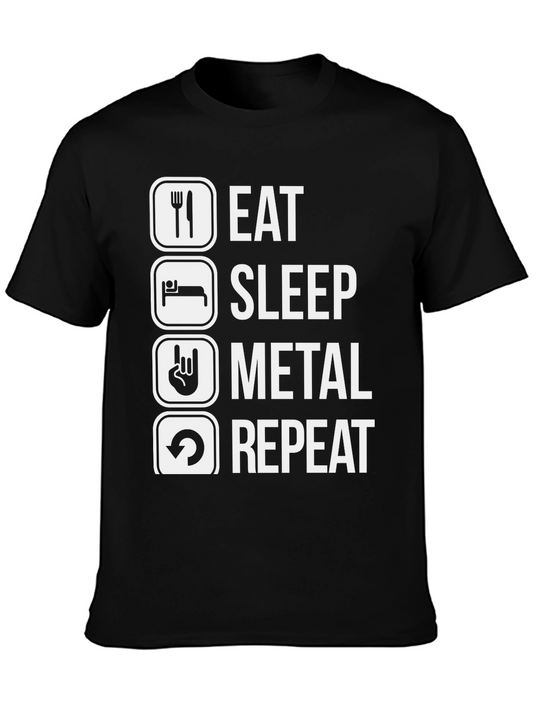 Eat Sleep Metal Repeat Graphic Tee - Black Cotton T-Shirt