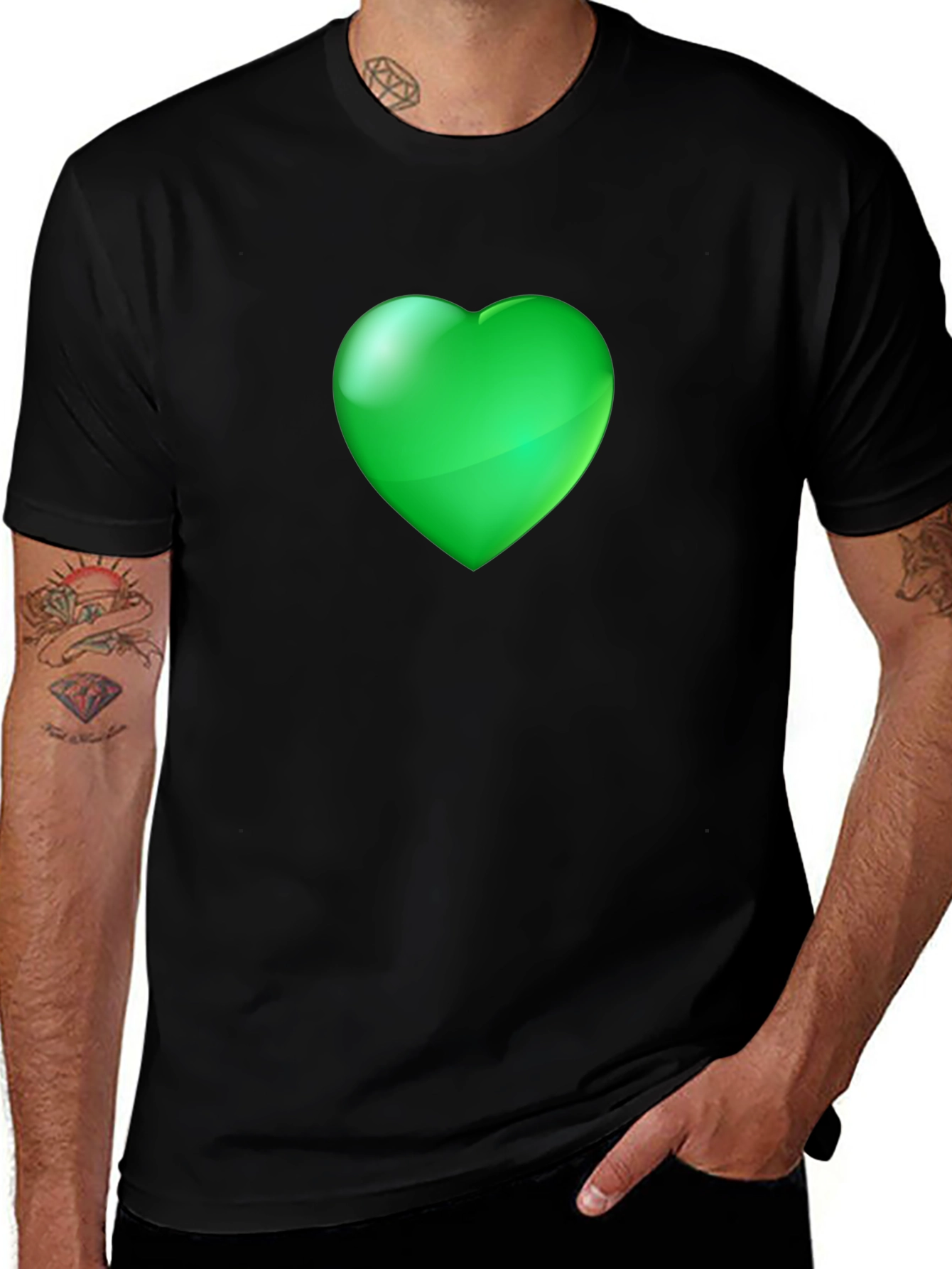 Green Heart Graphic Black Tee
