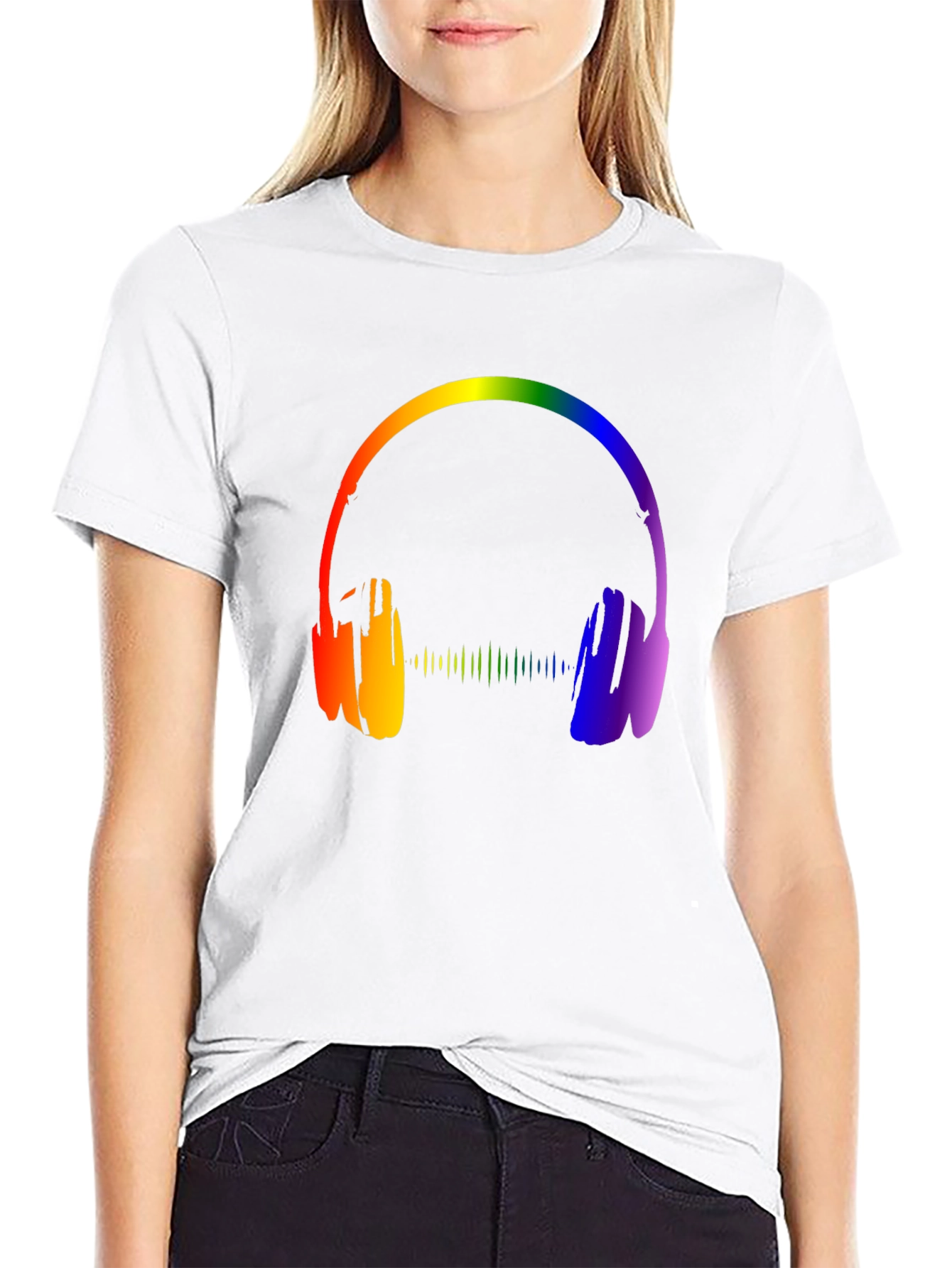 Rainbow Headphones Graphic Black T-Shirt