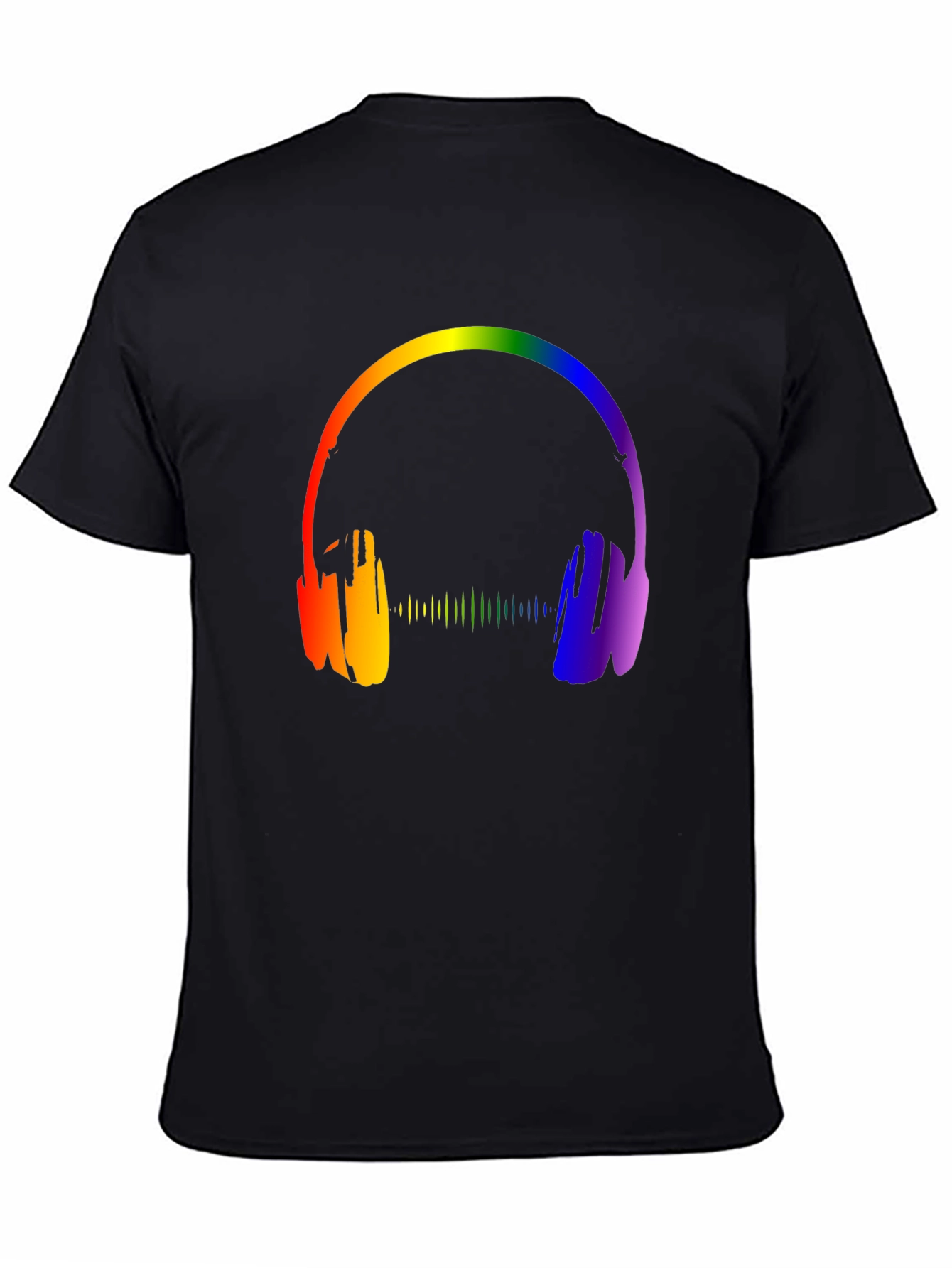 Rainbow Headphones Graphic Black T-Shirt