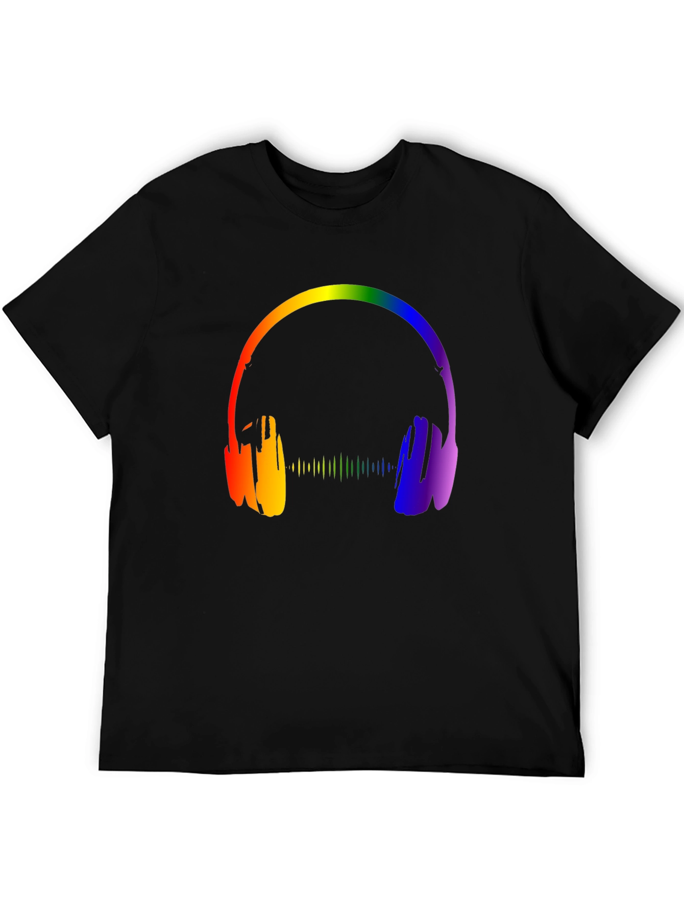 Rainbow Headphones Graphic Black T-Shirt