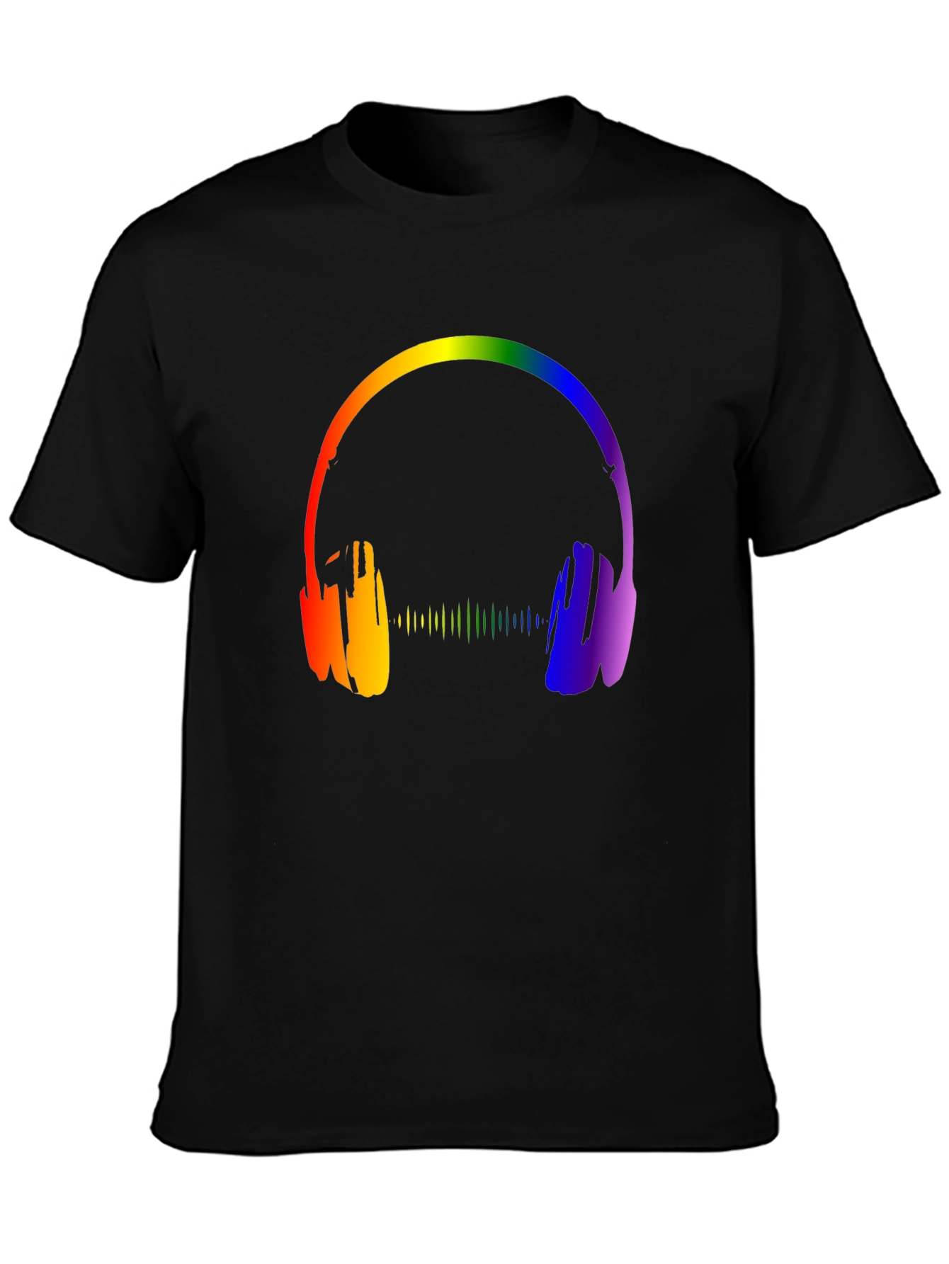 Rainbow Headphones Graphic Black T-Shirt