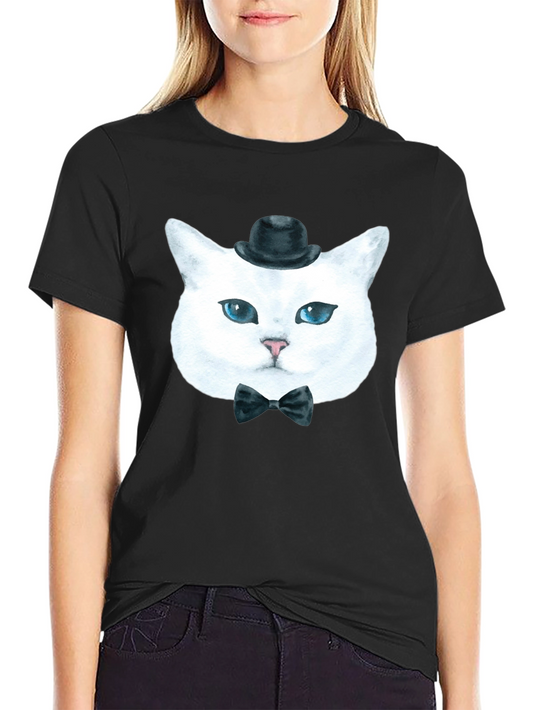 Dapper Cat T-Shirt: Classy Feline in Bow Tie & Hat