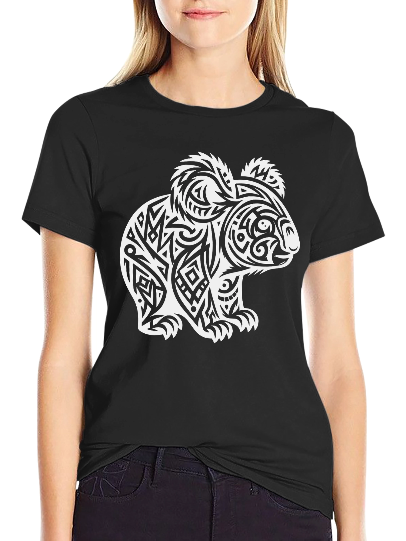 Tribal Koala Bear Black T-Shirt