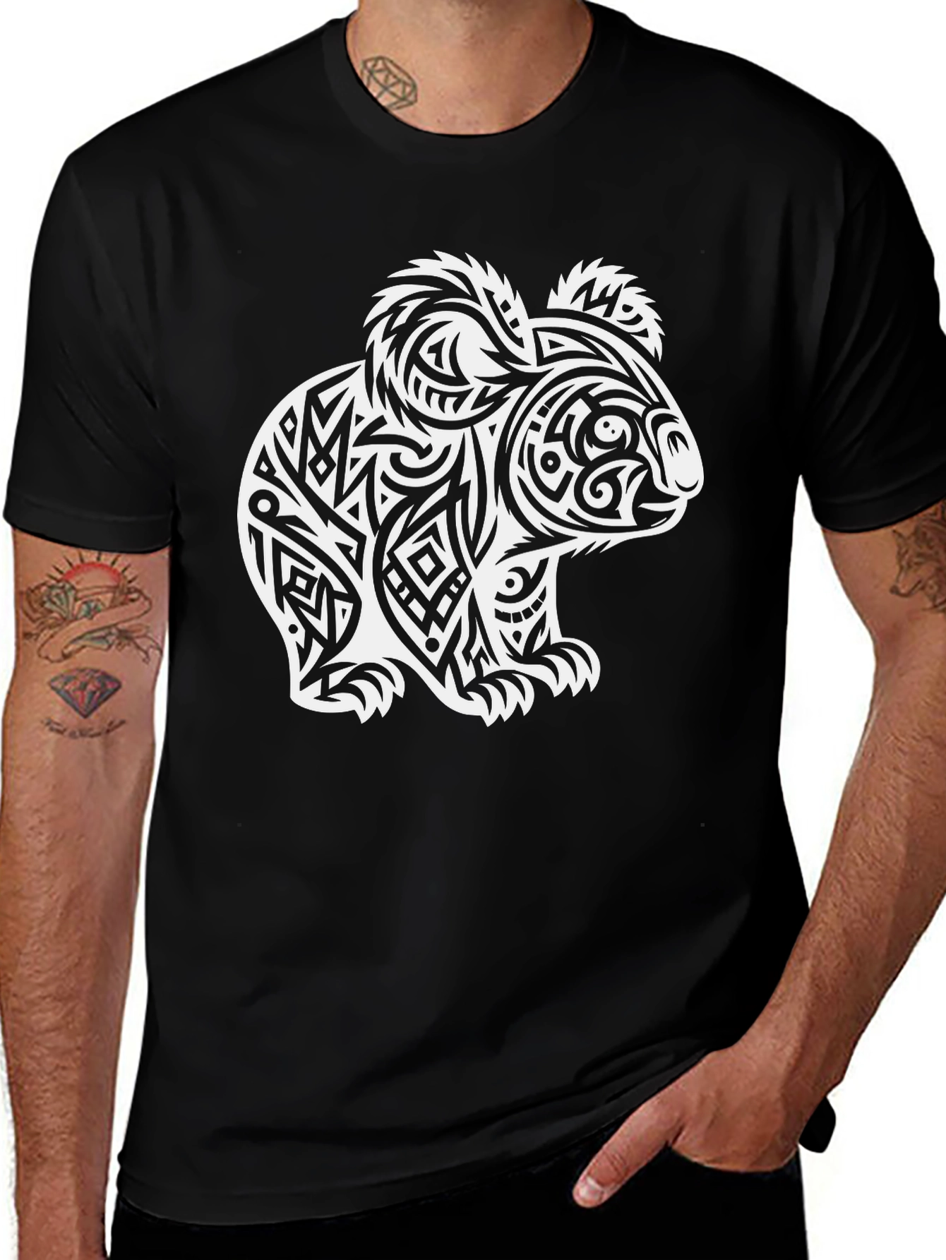 Tribal Koala Bear Black T-Shirt