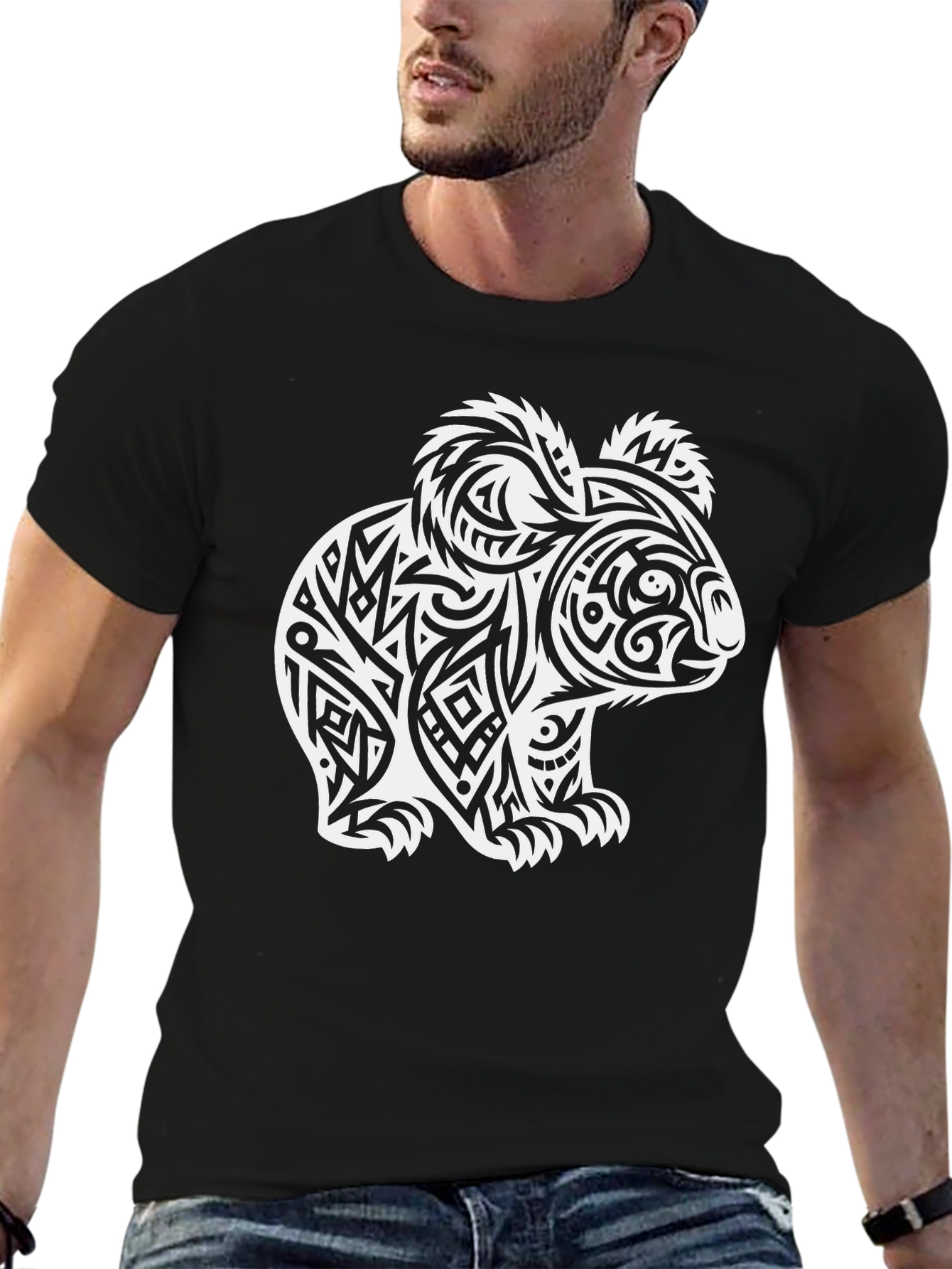 Tribal Koala Bear Black T-Shirt