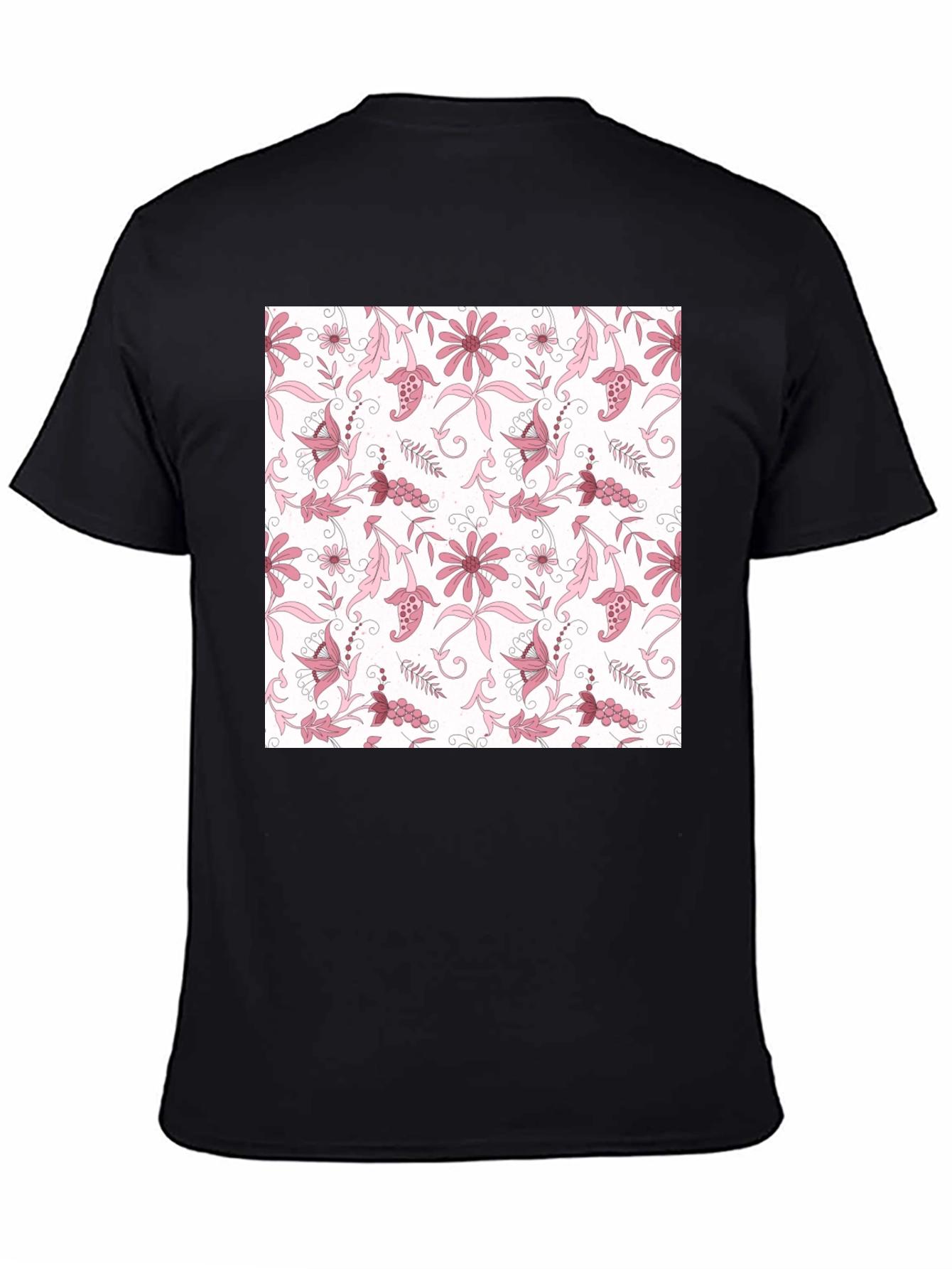 Floral Print Black Cotton T-Shirt