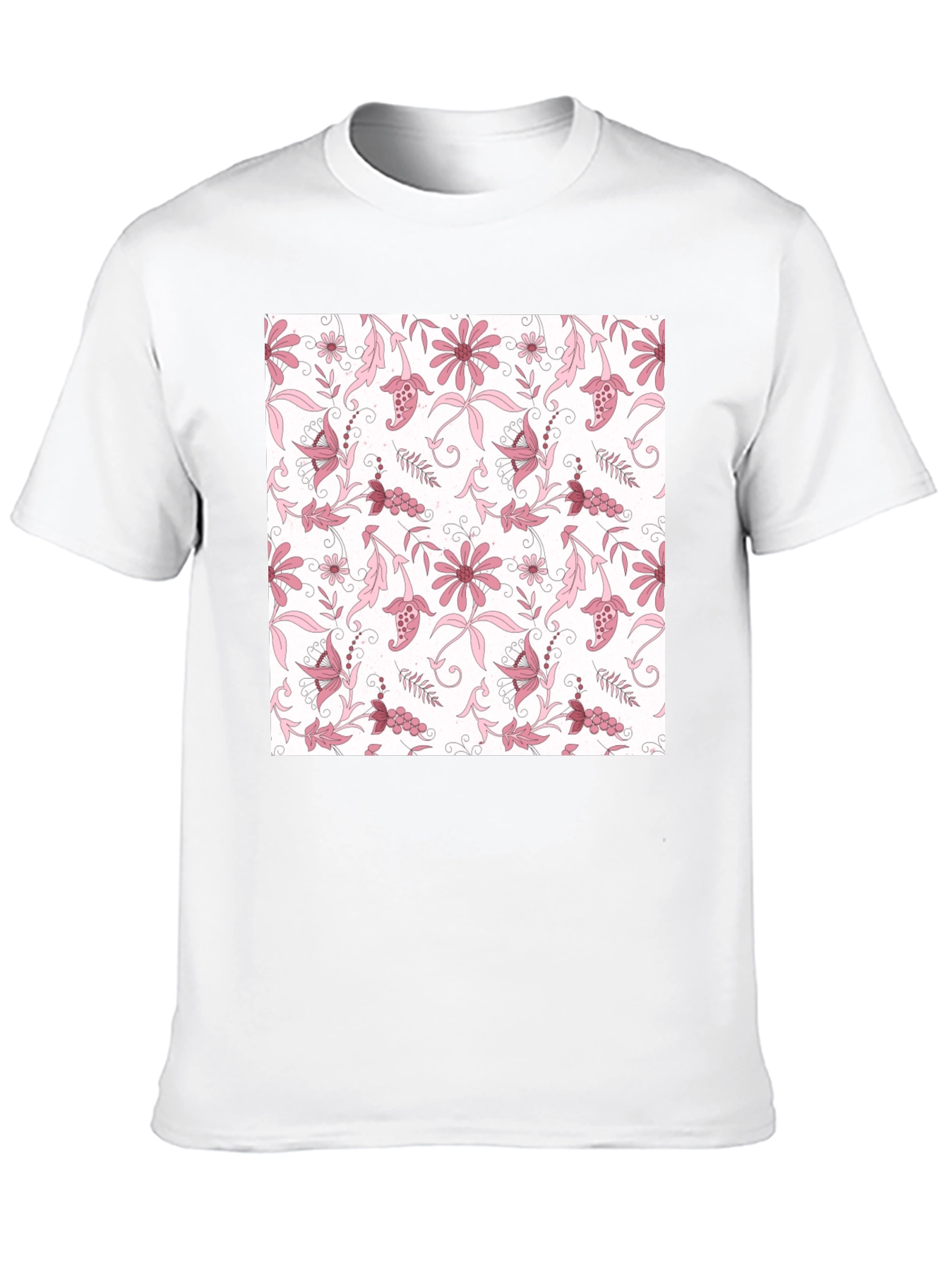 Floral Print Black Cotton T-Shirt