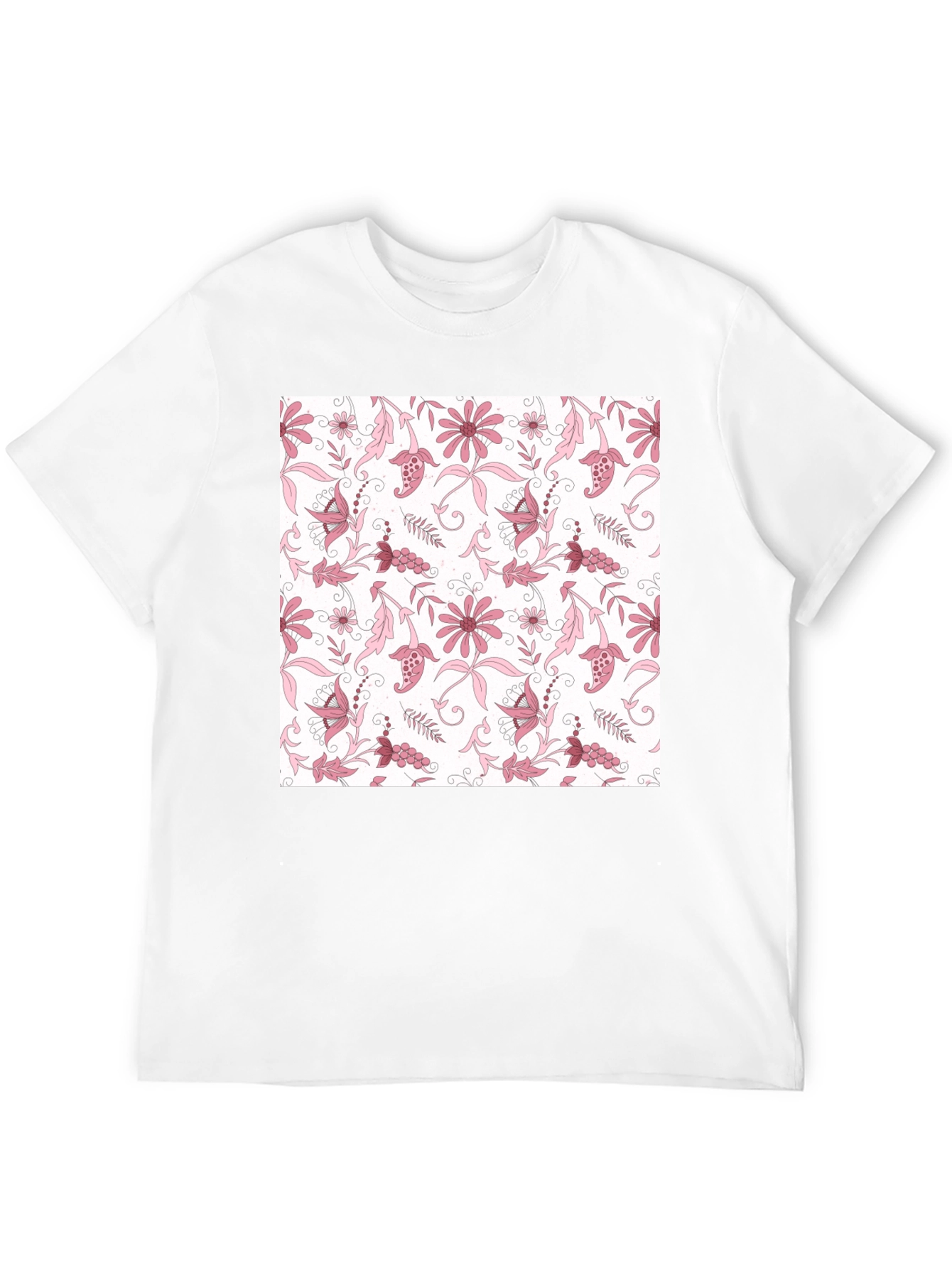 Floral Print Black Cotton T-Shirt