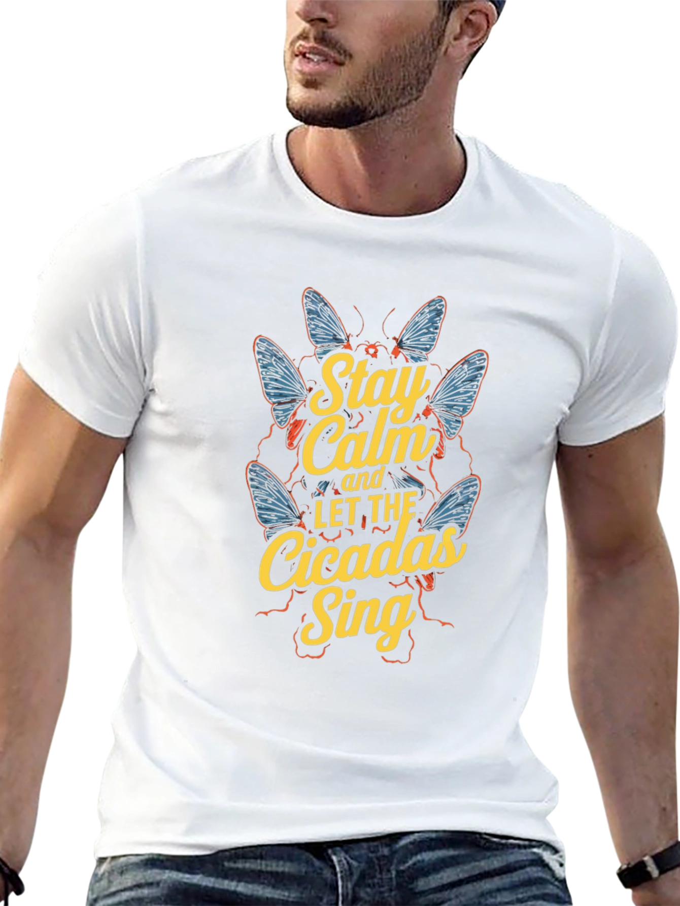Stay Calm Cicadas Sing Black Graphic Tee