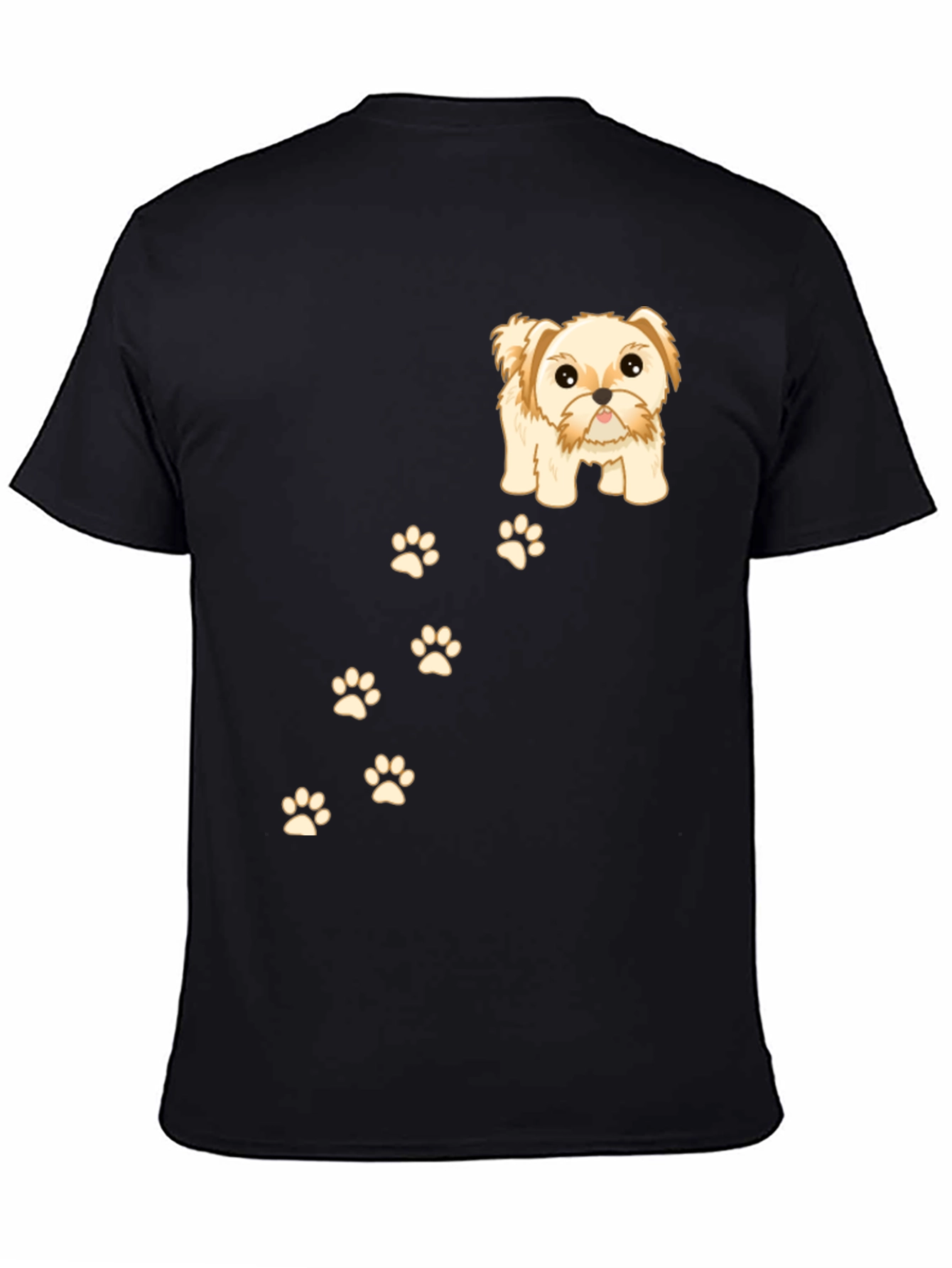 Cute Dog & Paw Print T-Shirt - Black