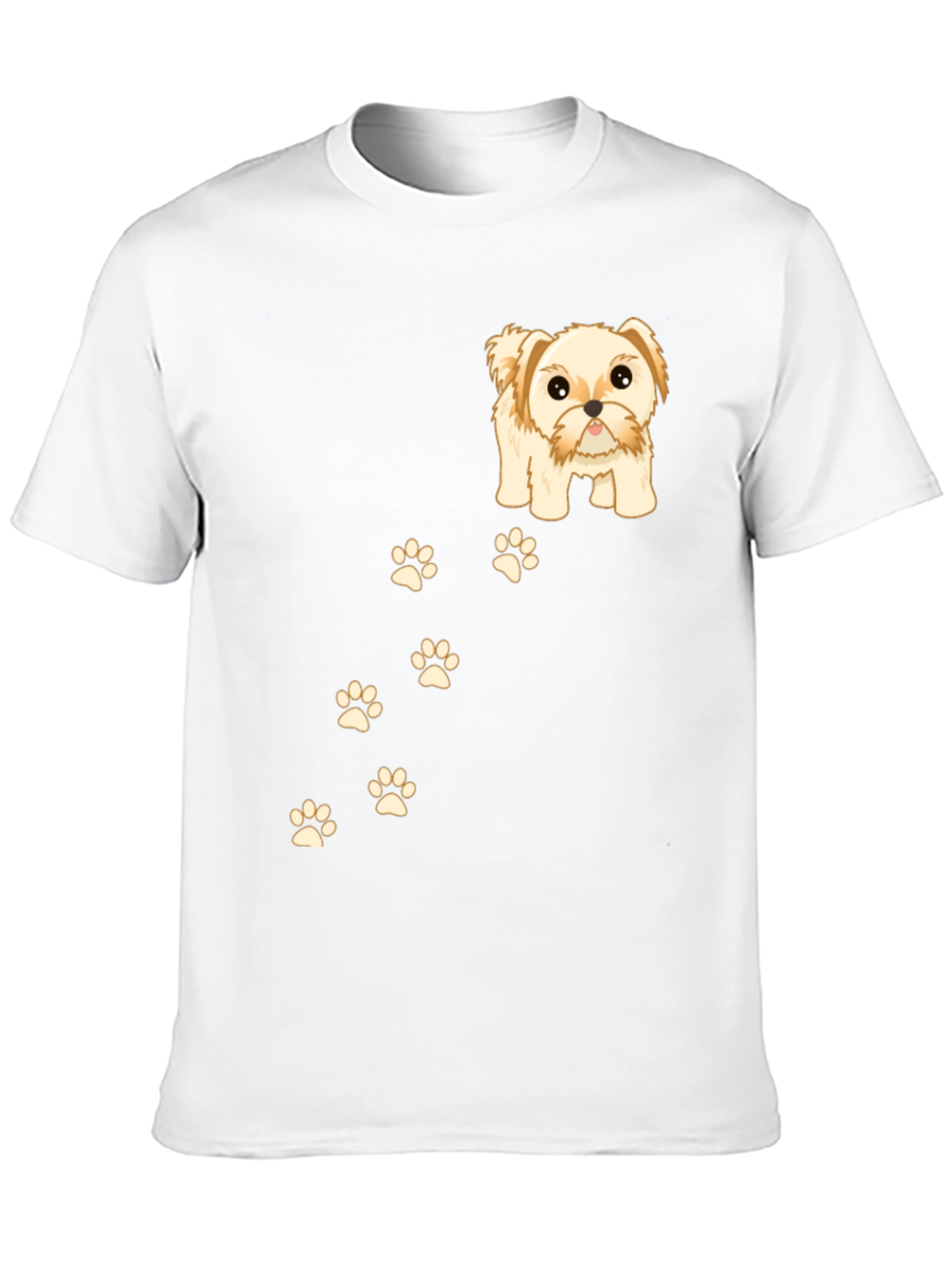 Cute Dog & Paw Print T-Shirt - Black