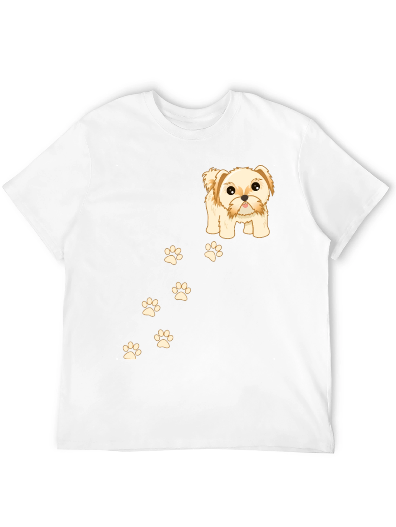 Cute Dog & Paw Print T-Shirt - Black
