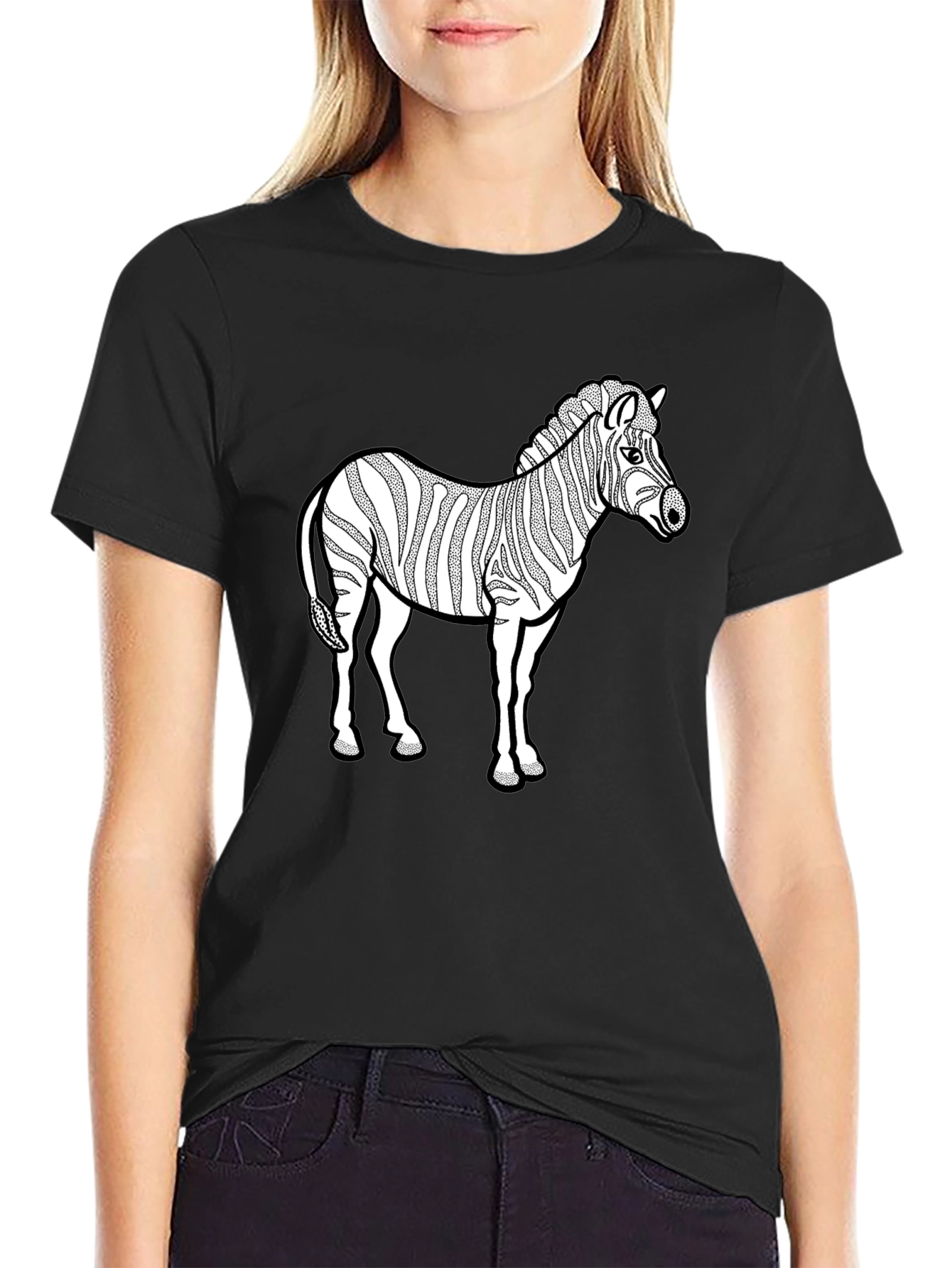 Zebra Graphic Print Black T-Shirt