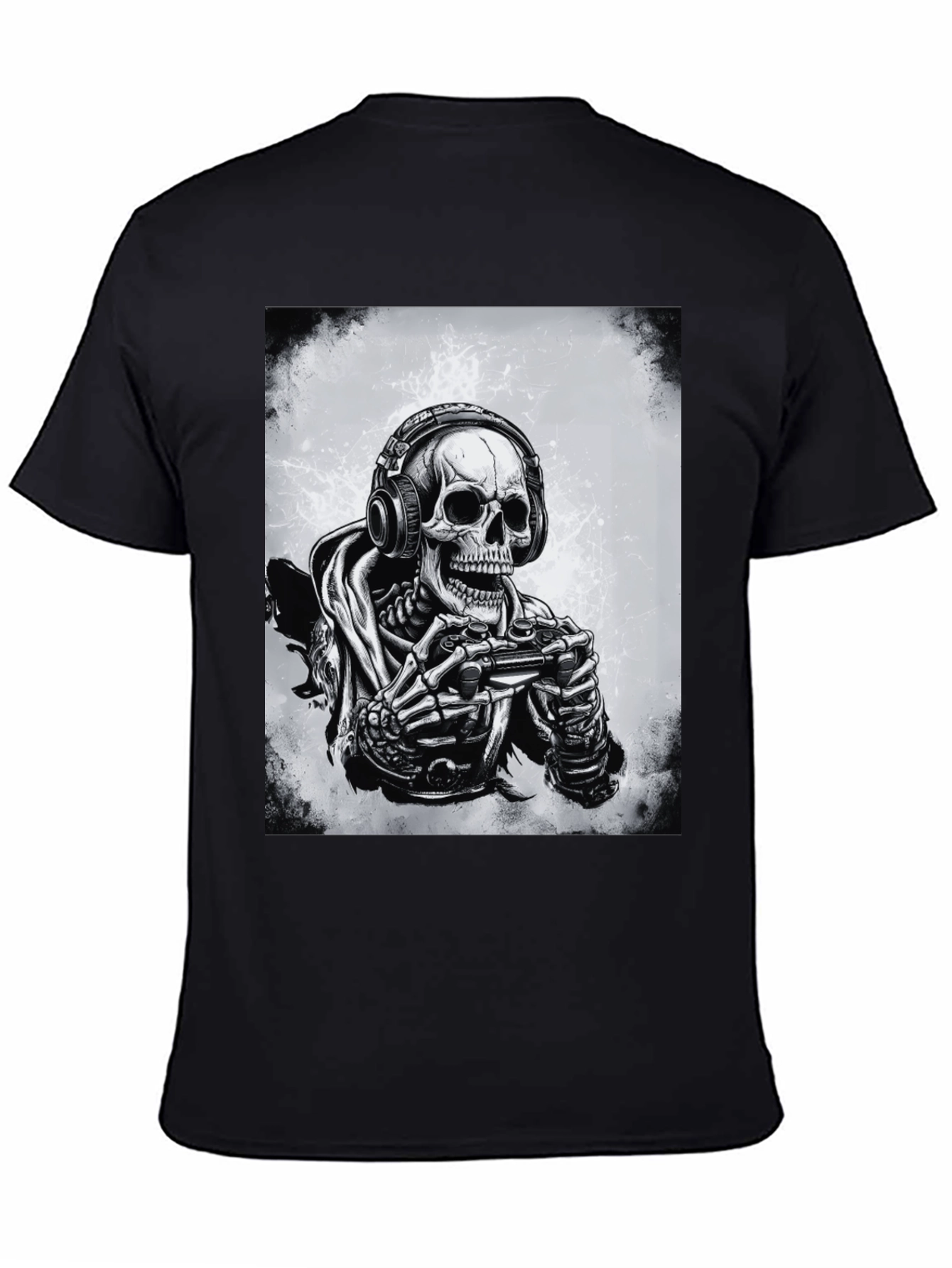 Gamer Skeleton Graphic Tee - Black Cotton T-Shirt