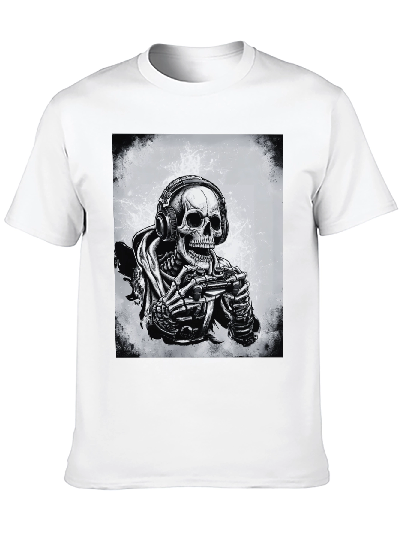Gamer Skeleton Graphic Tee - Black Cotton T-Shirt